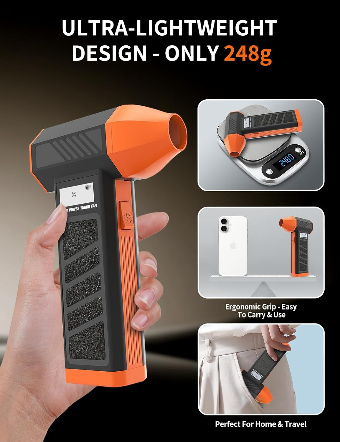 2-In-1 Electric Air Duster Mini Vacuum - Compressed Air Blower with Suction Head, 52M/S Cordless Computer Keyboard Cleaner, Rechargeable PC Accessories Dust Collector (5000Mah) image number 4