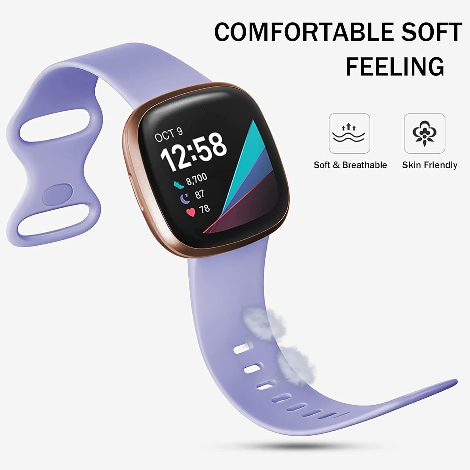 Band for Fitbit Versa 4 Versa 3 Bands, Sense 2 Band & Sense Band, Soft Silicone Sport Watch Strap Replacement Wristband for Fitbit Versa 4 / Versa 3 / Sense 2 / Sense, Women Men Small Large, 2 Pack image number 1
