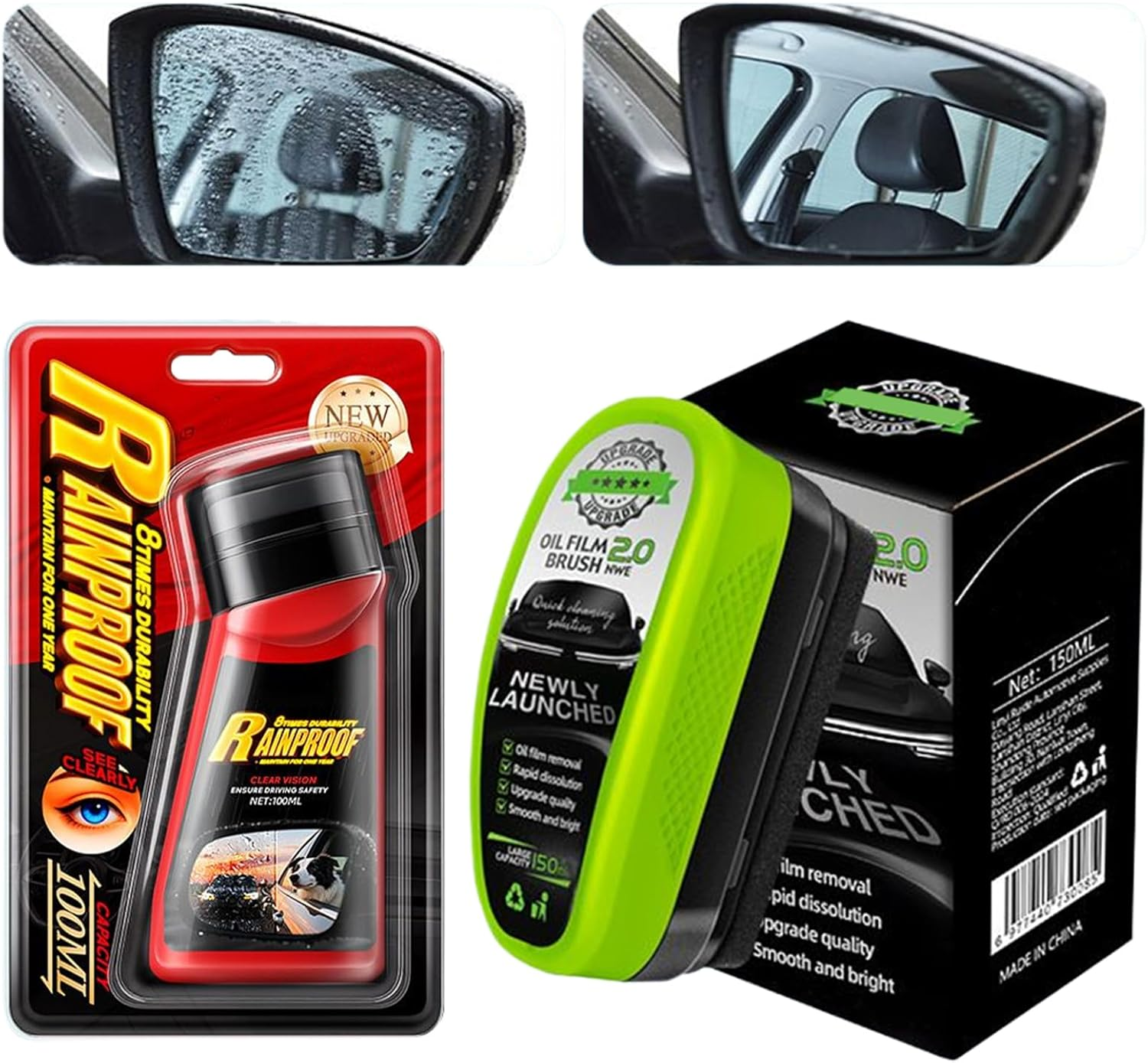 Apujent Oil Film Cleaning Brush,Automotive Exterior Cleaner - Hydrophobic Glass Window Cleaner for Windshield SUV Truck Sedan Morning Foggy Weather Daily Care Rainy Driving image number 1