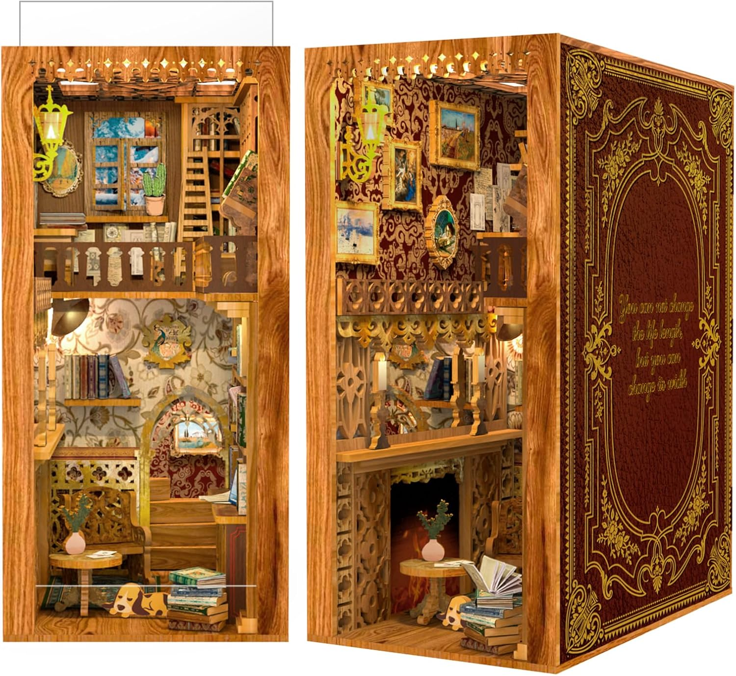 CUTEBEE Book Nook Kit, DIY Miniature House Kit for Adults, 3D Wooden Puzzle Bookend Bookshelf Insert Decor with LED Light and Dust Cover, Unique Crafts Made with Your Loved Ones (Eternal Bookstore) image number 4