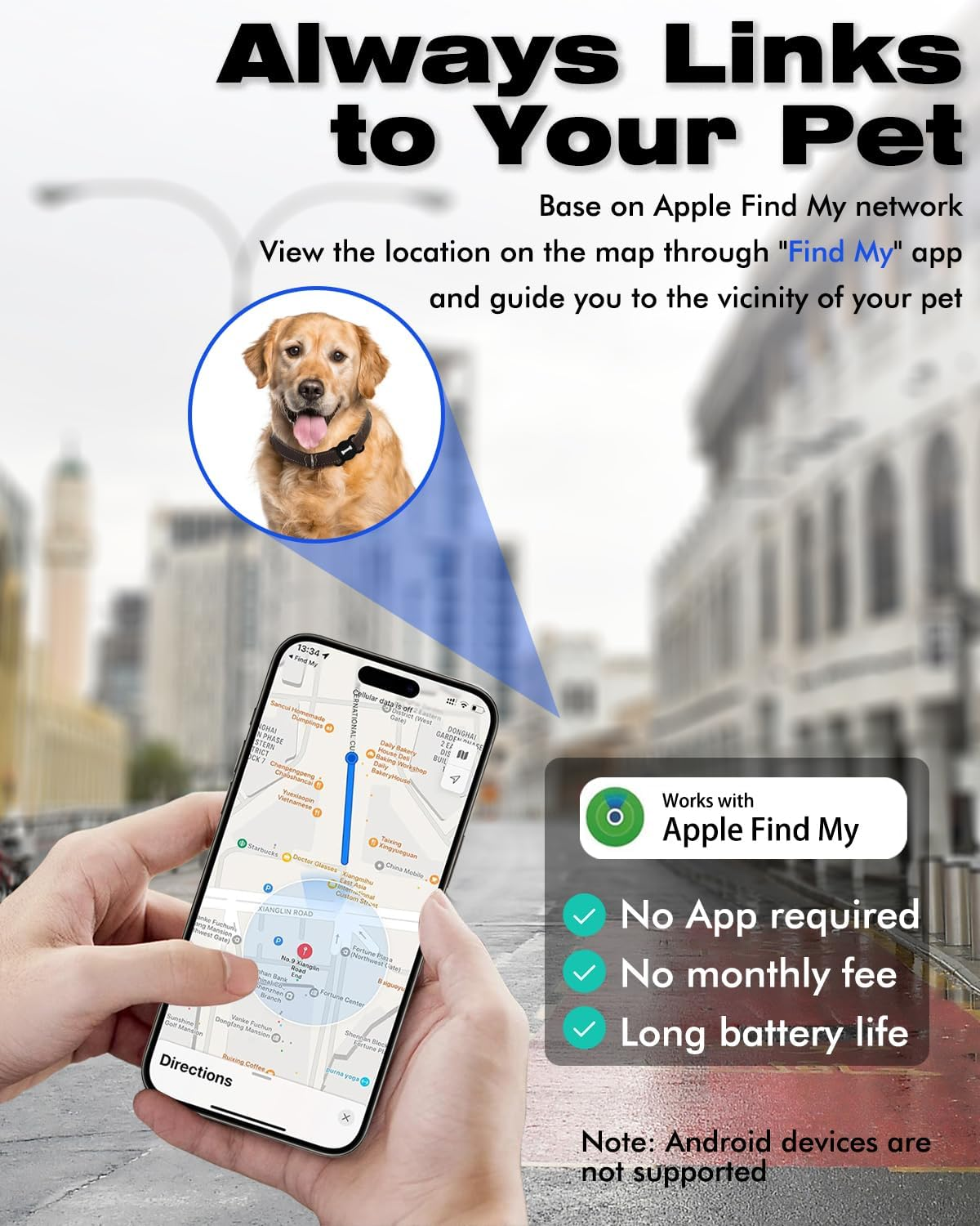 [2 Pack] Item Locator, VISOOP Bluetooth Tracker Finder Works with Apple Find My(Ios Only), Pet Tracker with Collar Holder, Waterproof, Replaceable Battery for Pets/Luggage/Suitcases and More-Black