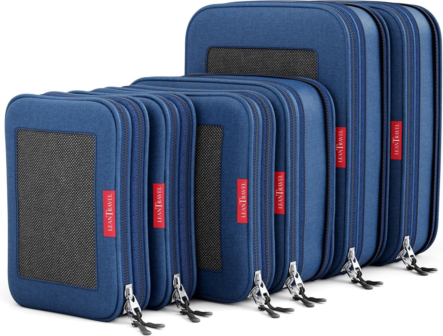Leantravel Compression Packing Cubes for Travel Organizers with Double Zipper (6-Pack (2L+2M+2S), Navy) image number 7