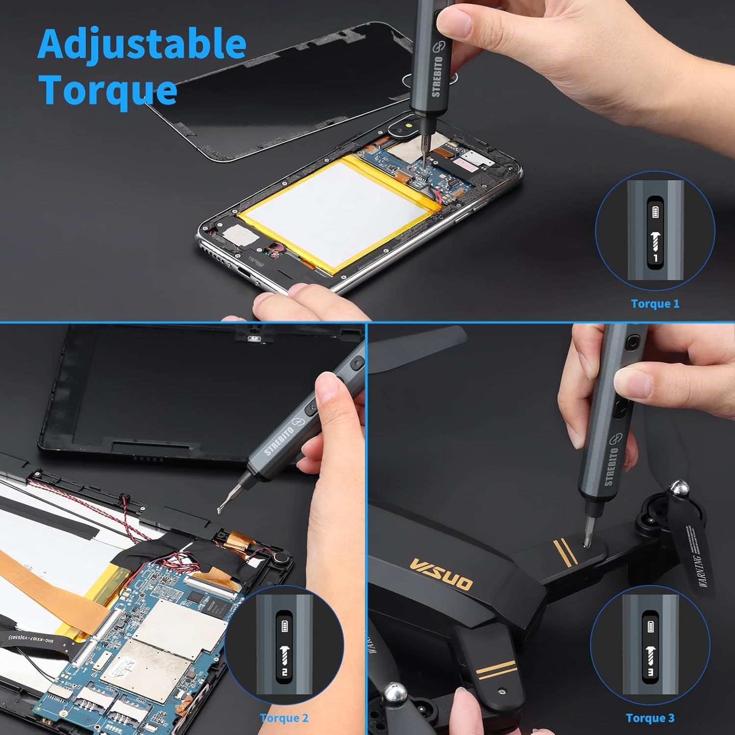 STREBITO Mini Electric Screwdriver Set, 70-In-1 Max Precision Electric Screwdriver Kit with Lights, 5 Upgraded Torque Levels, 64 Magnetic Bits, Electric Screwdriver Cordless for PC RC Electronics image number 2