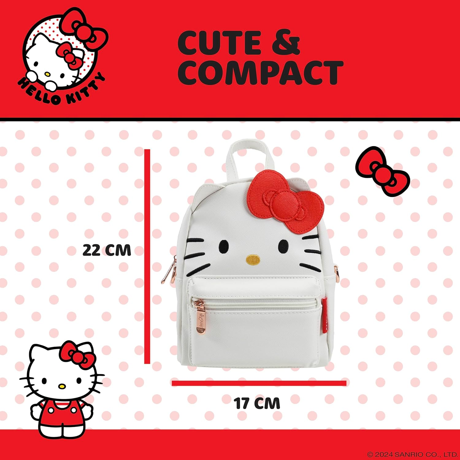 Blue Sky Studios Hello Kitty Mini Backpack, Small Kawaii Travel Bag with Adjustable Straps, Cute Gifts Merchandise and Accessories image number 1