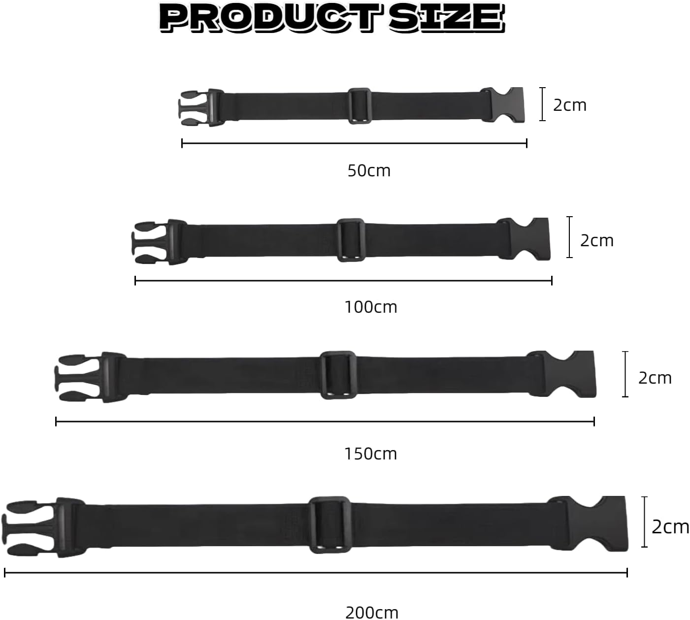 4 Pieces Adjustable Black Elastic Suitcase Strap, Travel Machines for Easy Storage and Transport, High-Performance Elastic Luggage Strap (2 X 50-200 Cm)