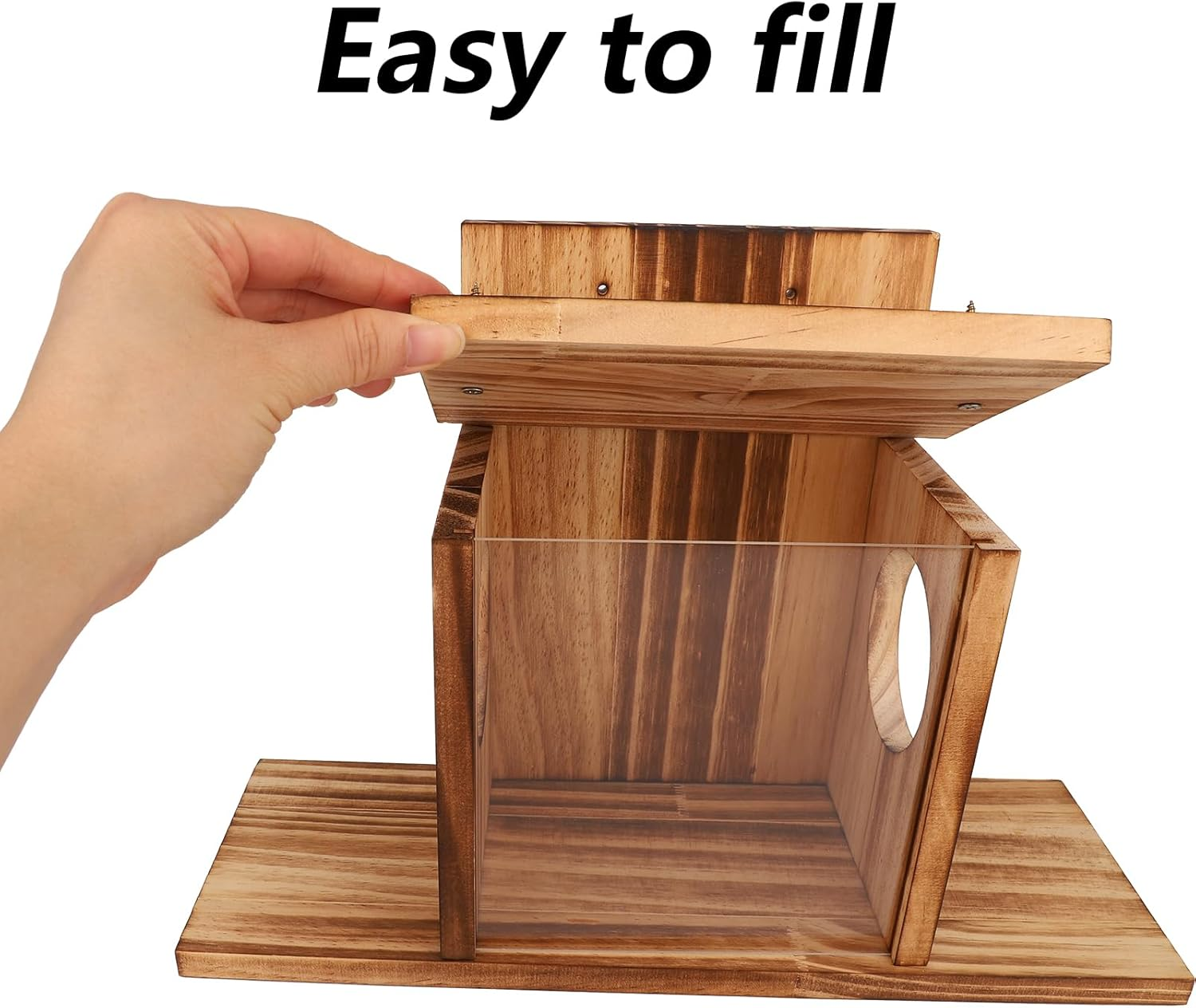 Lasuroa Wooden Squirrel Feeder, Wooden Squirrel Chipmunk Feeder for outside with 2 Feeding Windows for Holding Corn Peanuts Pine Nuts Corn Cobs Durable Box with Transparent Removable Front Panel image number 3