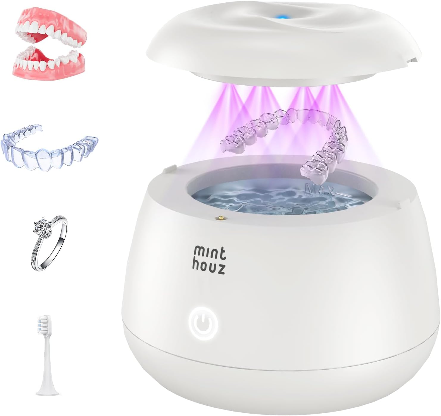 Minthouz UV Ultrasonic Retainer Cleaner, 48Khz Ultrasonic Cleaner, Cleaning Machine for Retainer, Denture, Mouth Guards, Jewelry, Braces, Toothbrush Head with 200Ml Dental Pod image number 5