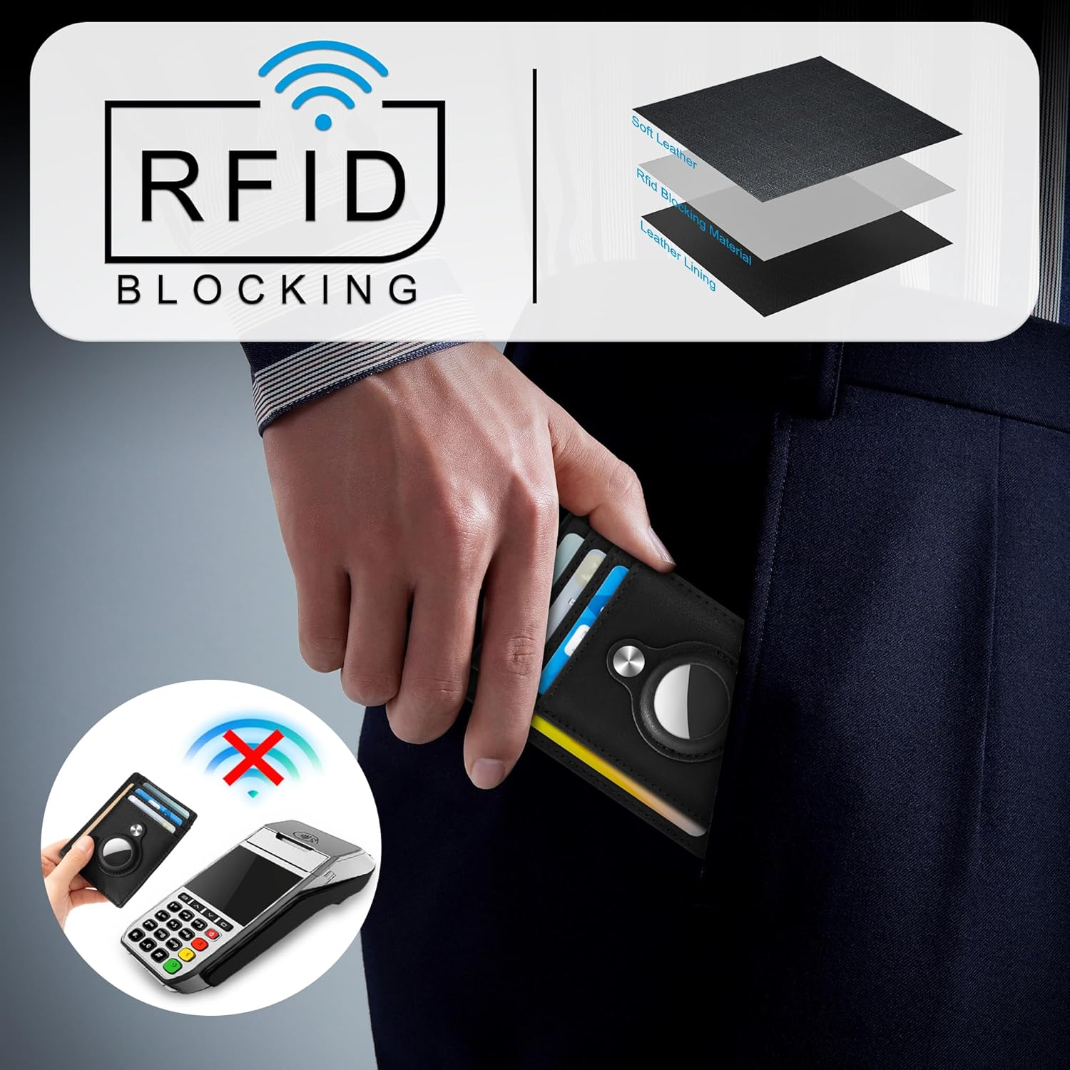 Hawanik Slim Minimalist Front Pocket Air Tag Wallet, Mens Wallet with Airtag Holder, Black, Minimalist, Minimalist - Brown image number 7