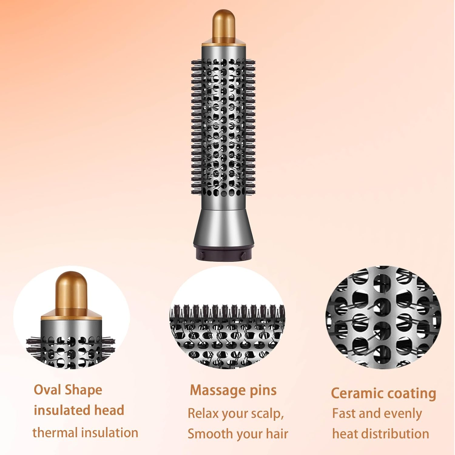 Sygbttq Small round Volumizing Brush for Dyson Airwrap Attachments Bigger round Brush Attachment for Dyson Air Wrap Styler, Fluff up and Volumize for Styling (Gold) - Gold image number 6