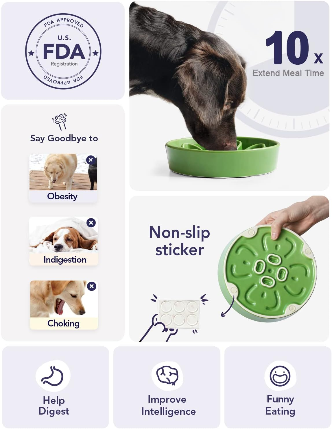 LE TAUCI Slow Feeder Dog Bowls Ceramic, 1.5 Cups Dog Food Bowl, Puppy Slow Feeder Dish for Fast Eaters, Clover Green image number 4