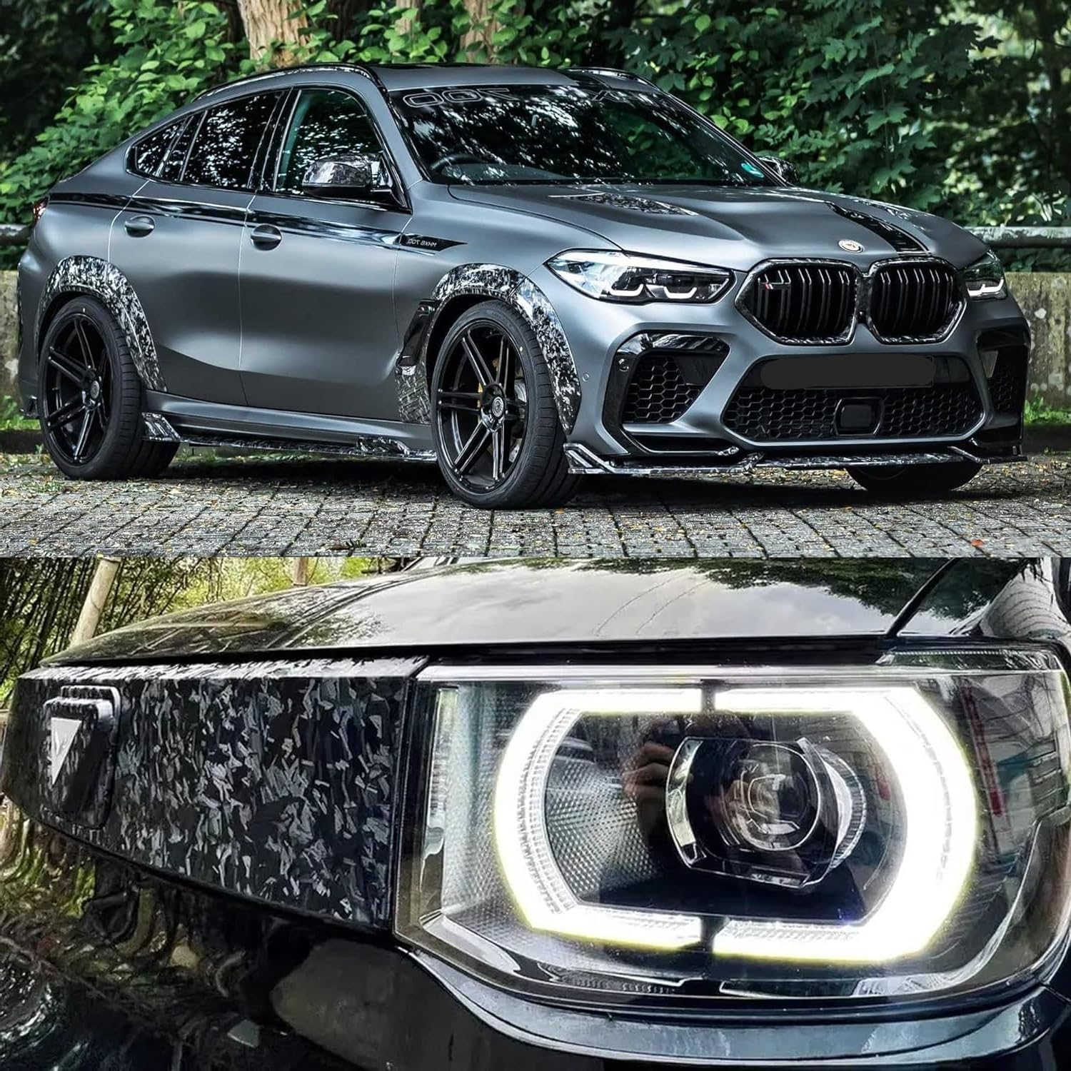 Black Forged Carbon Fiber Vinyl Wrap Roll, Black Car Wrap Vinyl with Bubble Free Air Release Auto DIY Decal Vehicle Motorcycle Self Adhesive Sticker (Black Forged Carbon, 1Ft X 10Ft) image number 4