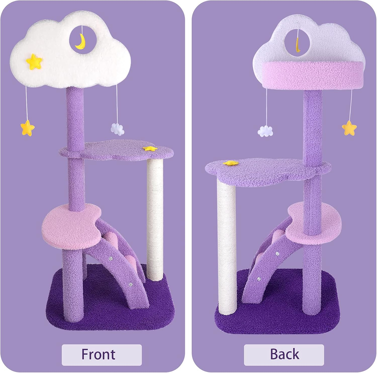 Lucky Monet 43 Inches Cat Tree Tower for Indoor Cats, 3-Layer Purple Cute Purple Pink Cat Tree Unique Cat Condo with Scratching Post image number 4