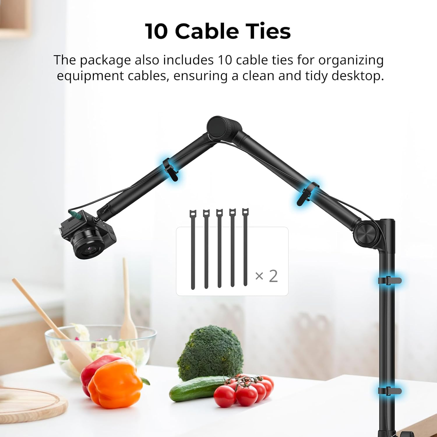 Smallrig Overhead 3-Section Desktop Camera Bracket, Damping Boom Arm Desk Mount with 360&deg; Rotatable Ball Head, Tabletop C Clamp, Max Load to 4.4Lbs / 2Kg for Photography Videography Live Stream - 4324 image number 4