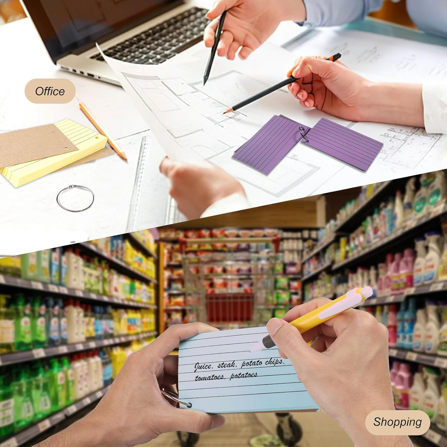 6 Pack Flash Cards 300 Pcs Index Cards Revision Coloured Card Mini Notepads with Binder Rings for Study Office Note Pads School Learning Memo image number 5