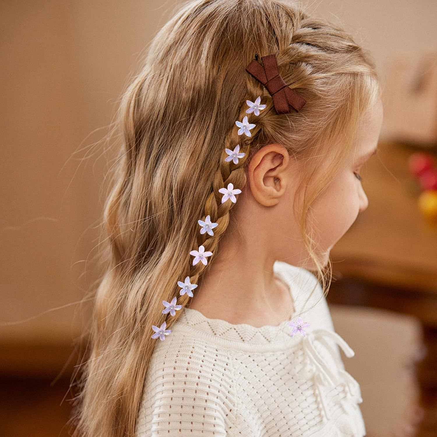 Pack of 10 Flower Hair Clips, Small Hair Clips, Girls' Hair Accessories with Rhinestones, Small Accessories Hair Clip, Flower Hair Accessories, Orchid Hair Clip Set, for Girls and Women (Purple)