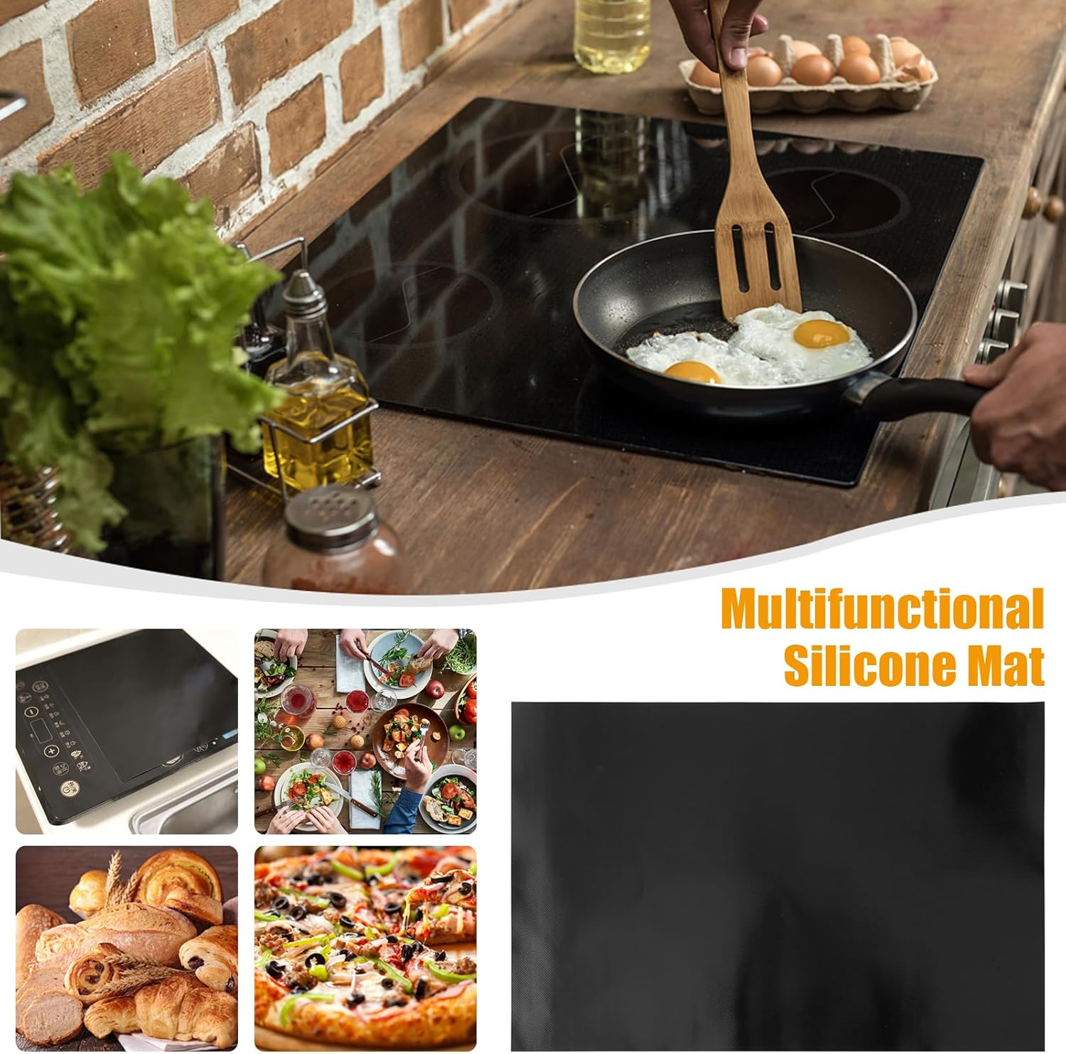Induction Cooker Protector Mat, Silicone Oil Proof Flexible Flame Retardant Cooktop Protection Mat, Rectangular Hot Pot Mat for Kitchen Cooking (54 * 90Cm) image number 5