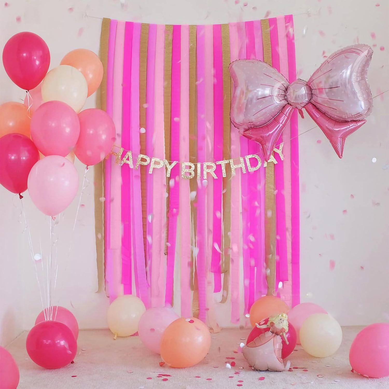 PIGETALE Crepe Paper Streamers 4 Rolls 328Ft, Pack of Pink Peach and White Crepe Paper Party Streamers for Birthday Baby Shower Wedding Graduation Party Decorations (1.8Inch X 82Ft/Roll) - 4Crepepaperstreamers-Greenwhite image number 4