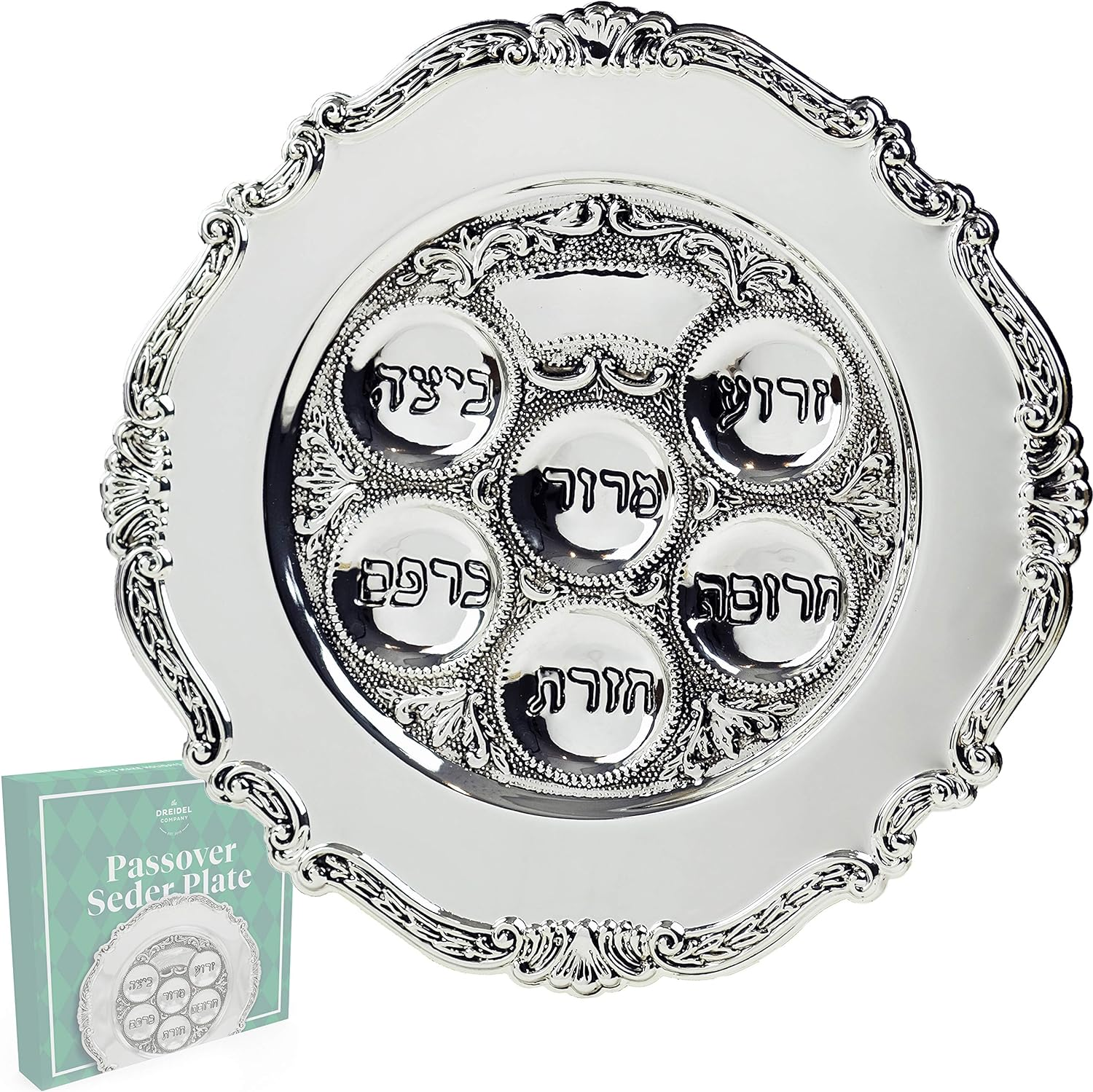The Dreidel Company Lowest Priced Traditional Passover Seder Plate 12" (Silver Plated, Single) image number 2