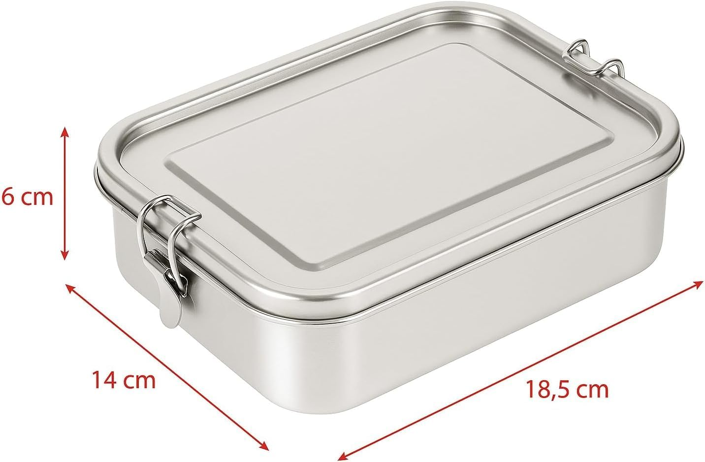Wenco Stainless Steel Lunch Box with 2 Compartments, Large Lunch Box with 850 Ml Capacity, Waterproof, Dishwasher Safe, Includes Replacement Silicone Ring, 18.5 X 14 X 5.5 Cm, Silver