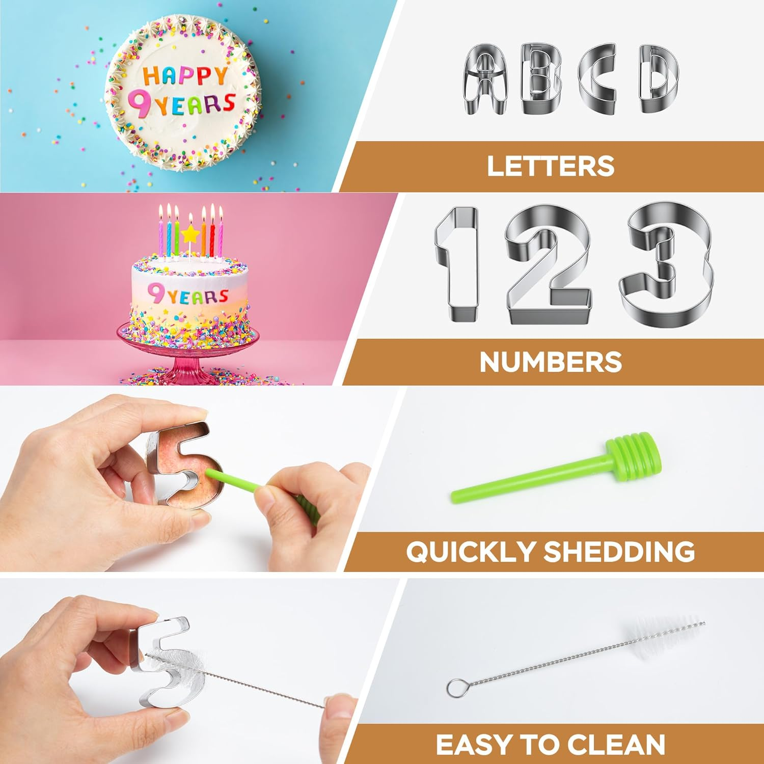 HUAFA Alphabet and Number Cookie Cutters Sets of 35 Pieces Mold Tools for Fondant Biscuit, Cake, Fruit, Vegetables, or Dough Stainless Steel image number 4