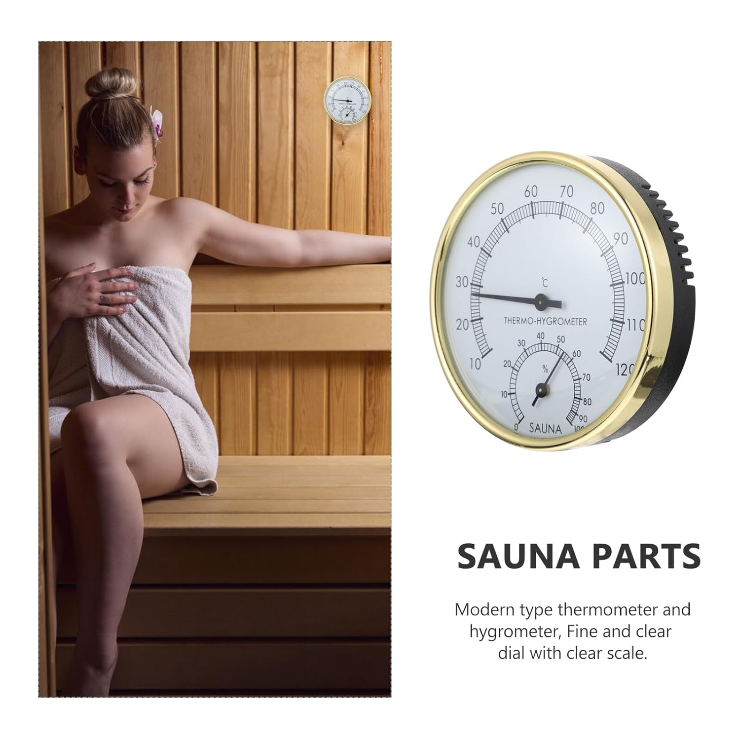 Sauna Thermometer Digital Hygrometer Temperature Measurement Sauna Hanging Golden Abs image number 5