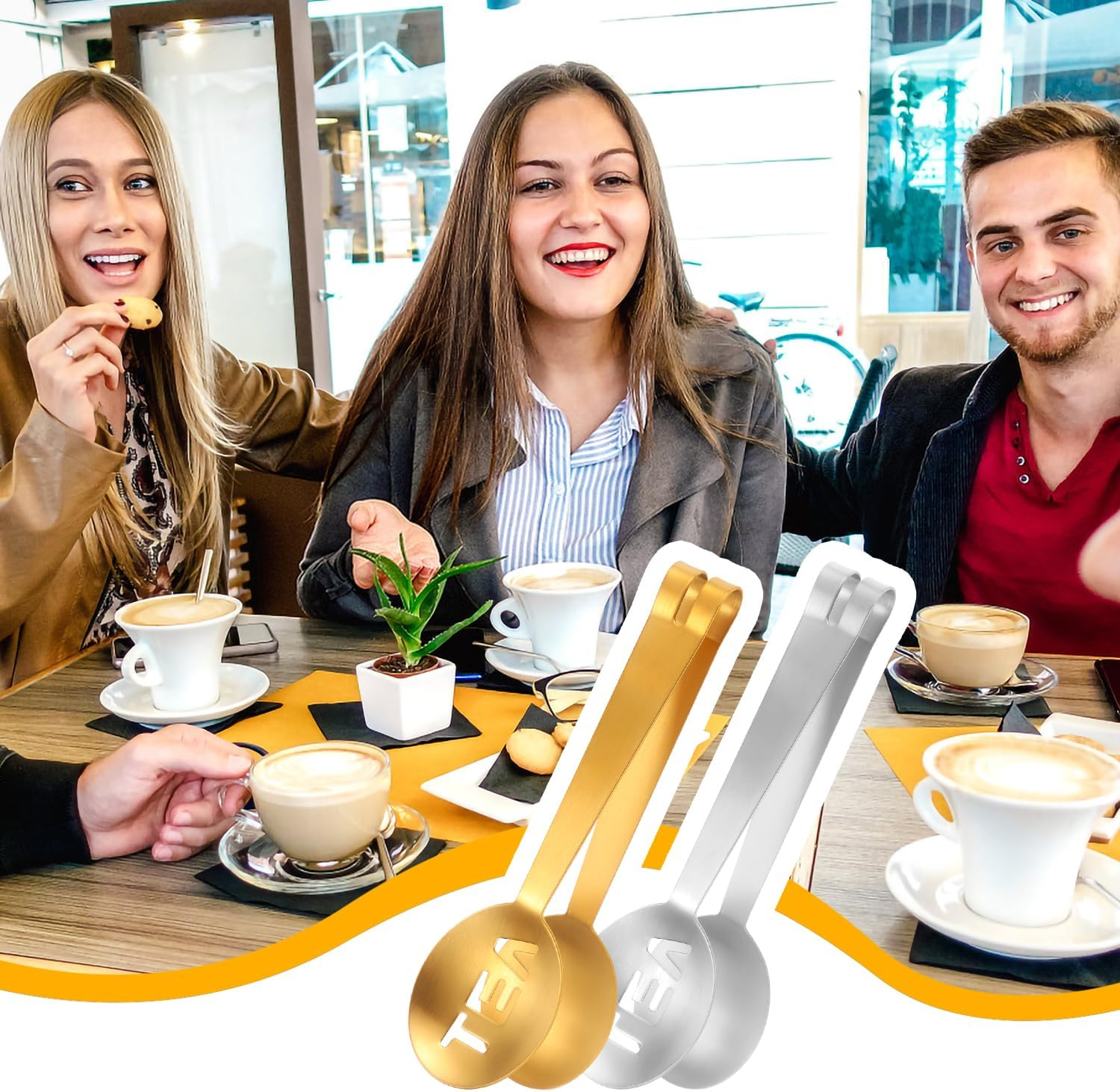 Tinoaly 2 Pcs Stainless Steel Tea Bag Squeezer, round Tea Bag Clamp, Gold and Silver - Gold image number 3