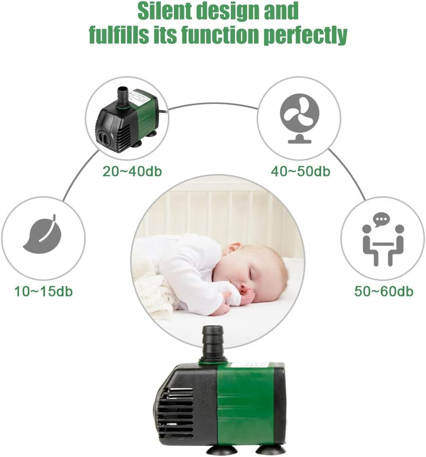 Submersible Water Pump 1500L/H 25W Water Pump for Fountain Aquarium Pond Garden and Ultra-Quiet Water Pump Hydroponics System with 2 Nozzles AC220-240V 2M Lift Height (1500L/H) image number 4