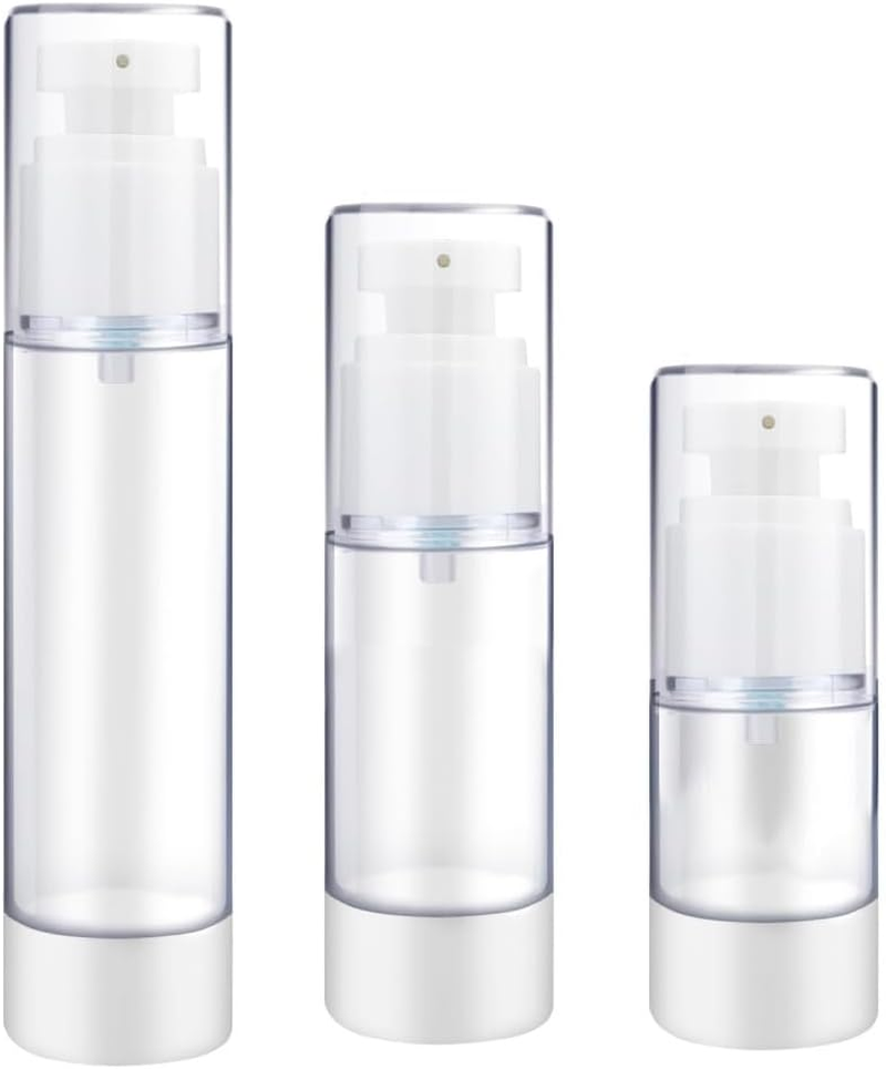 Naisfei Pack of 3 Cream Dispensers, 15 Ml, 30 Ml, 50 Ml, Airless Pump Dispenser, Empty Cream Dispenser, Pump Bottle, Dispenser Bottle, Plastic Vacuum Cosmetic Container, Refillable Lotion Dispenser