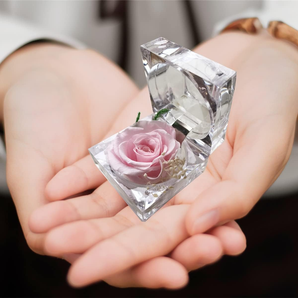 Preserved Rose Real Forever Rose in Mini Clear Ring Box, Eternal Flower Rose Gifts for Women Mom Girlfriend Grandma, Mothers Day, Anniversary, Valentines, Christmas, Birthday (Pink) image number 4