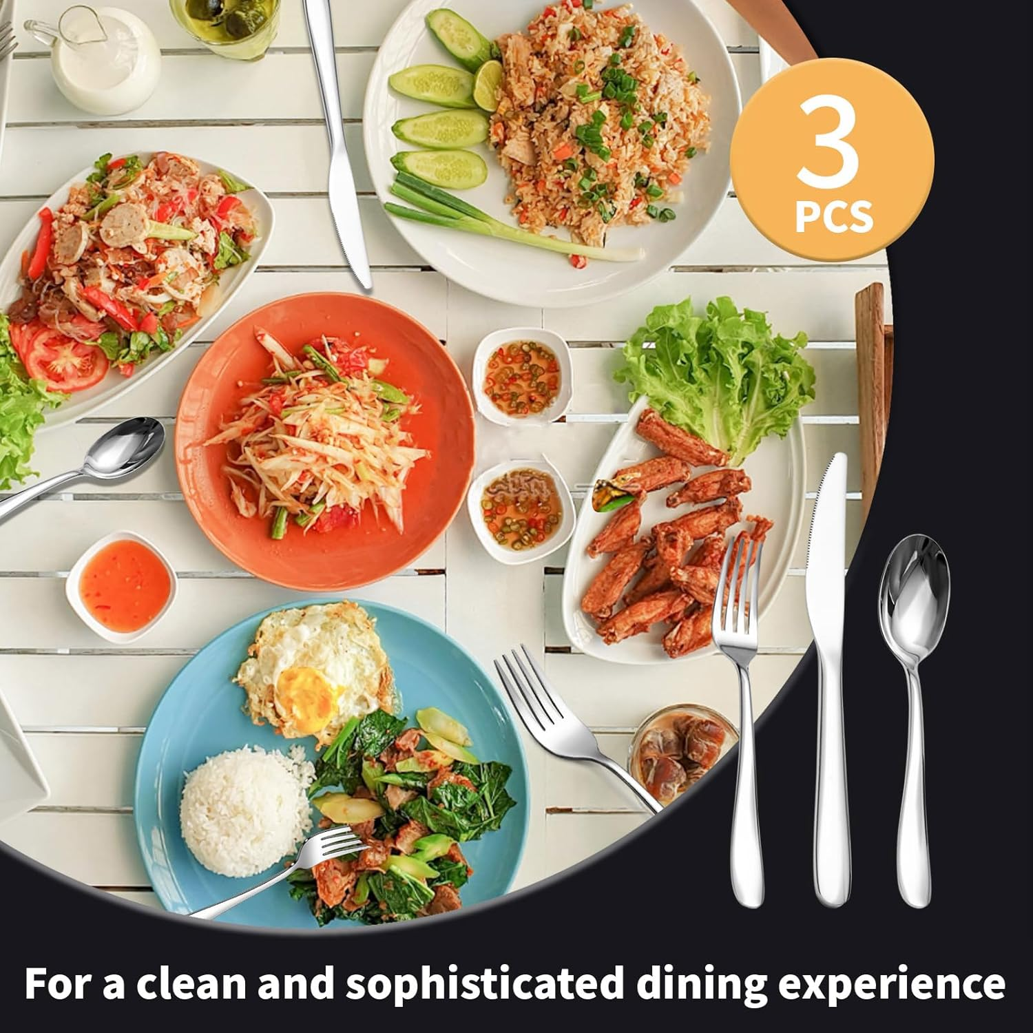 Rhoyee 3PCS Portable Stainless Steel Cutlery Set with Case &ndash; Reusable Silverware for Work, School, Travel &ndash; Fork, Spoon & Knife for Adults & Students