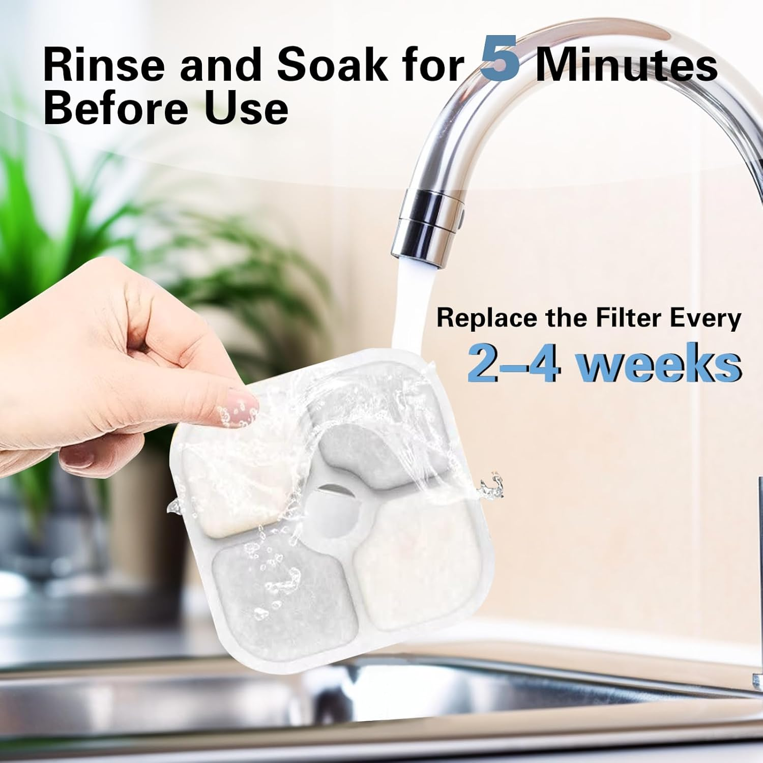 Cat Fountain Filter, Compatible with Catit Pixi Pet Drinking Fountain, Three-Layer Filter System Made of Resin and Activated Carbon (Pack of 16) image number 5