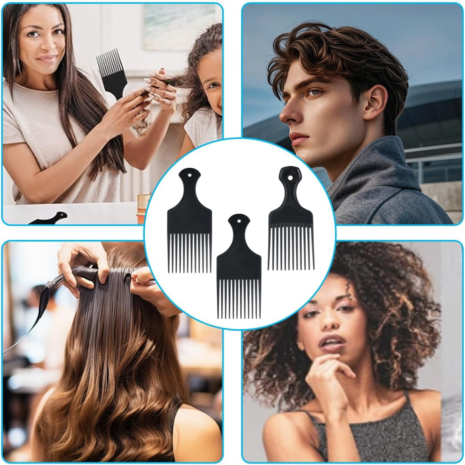 GVSS 3 X Afro Comb, Long Afro Kinky Hair Comb, Wide Flat Tooth Plastic Hair Comb, Hairdressing Tool for Styling and Detangling Curly and Tangled Hair image number 6