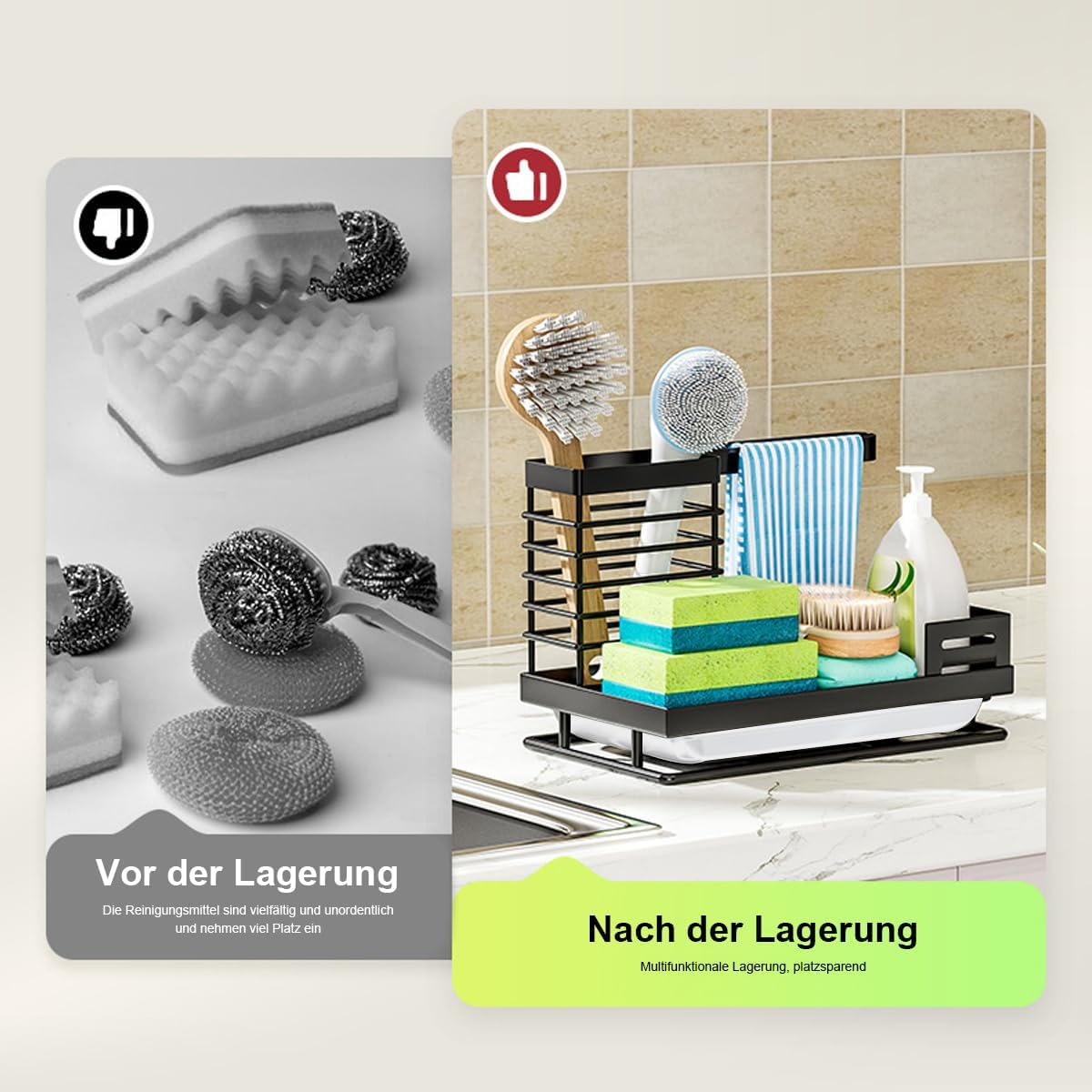 NEXROLA Kitchen Storage Rack with Carbon Steel Material Multifunctional Storage Rack Suitable for Kitchen and Dining Room -24.5 X 15 X 7.5 Cm, 760G