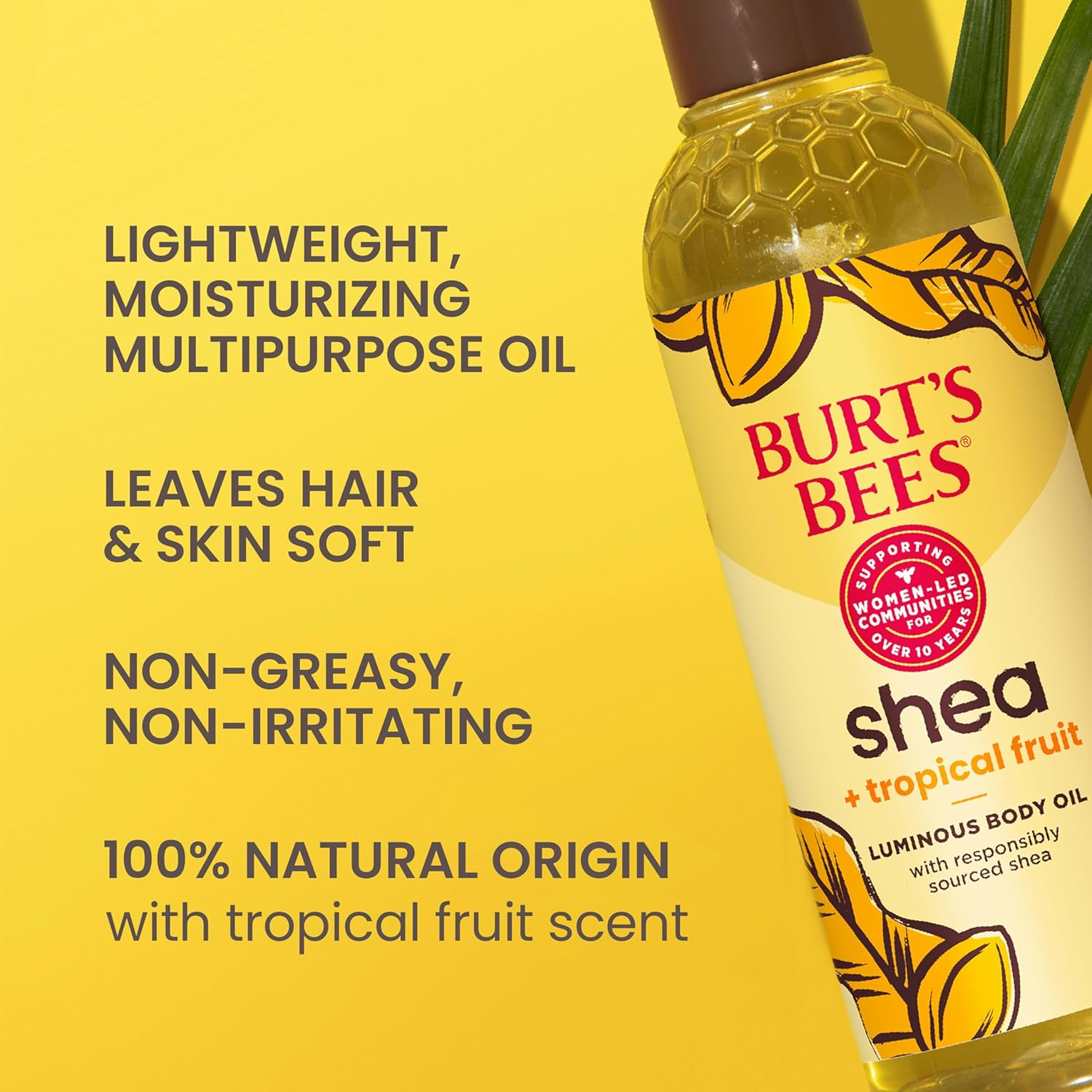 Burt'S Bees Shea + Tropical Fruit Luminous Body Oil, Non-Greasy, Antioxidant Rich for Glowing Skin, Non-Irritating, Natural Origin Skin Care, 8 Oz. image number 2