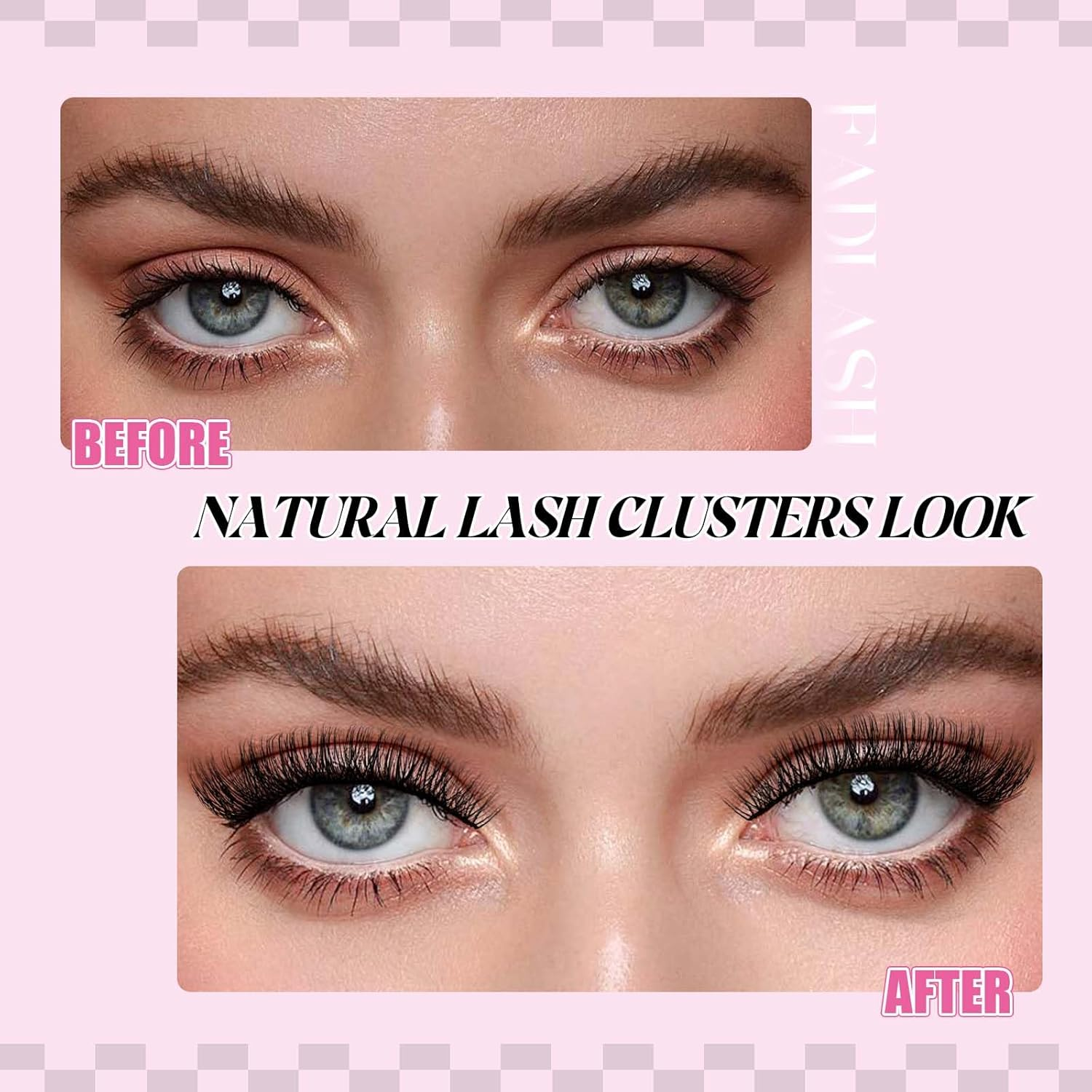 FADLASH Lash Clusters Kit DIY Lashes Extension Kit D Curl 0.07 Wispy Natural Eyelash Extension Clusters with Lash Bond and Seal Lashes Tweezer for Self Application(F32-0.07D, 8-16Mm) image number 4