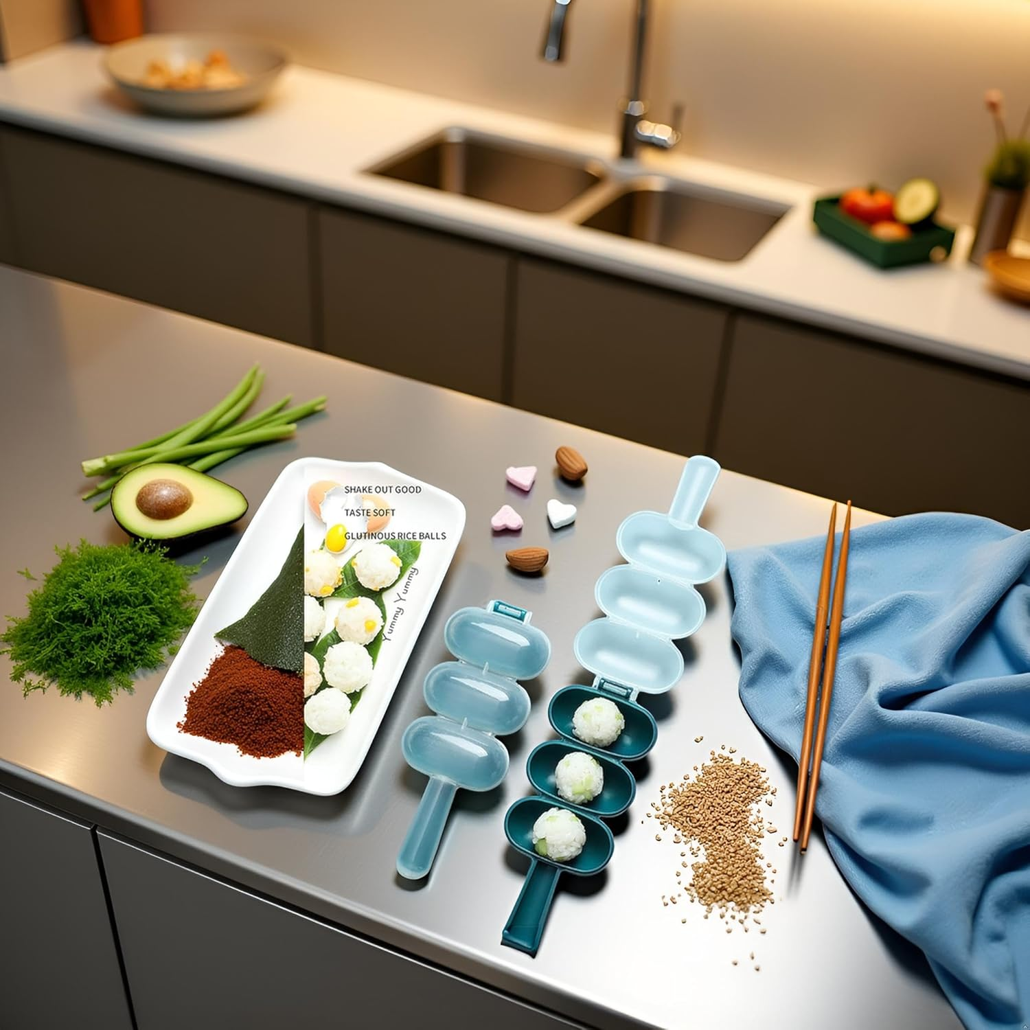 2Pcs Green Rice Ball Maker Shake Lunch Maker Mould Rice Ball Shaker Rice Ball Mold Rice Ball Maker Ball Shaped Kitchen Tools for Home DIY Making Kit Sushi Plates，Ball Shaped Kitchen Tools Food Decor image number 1