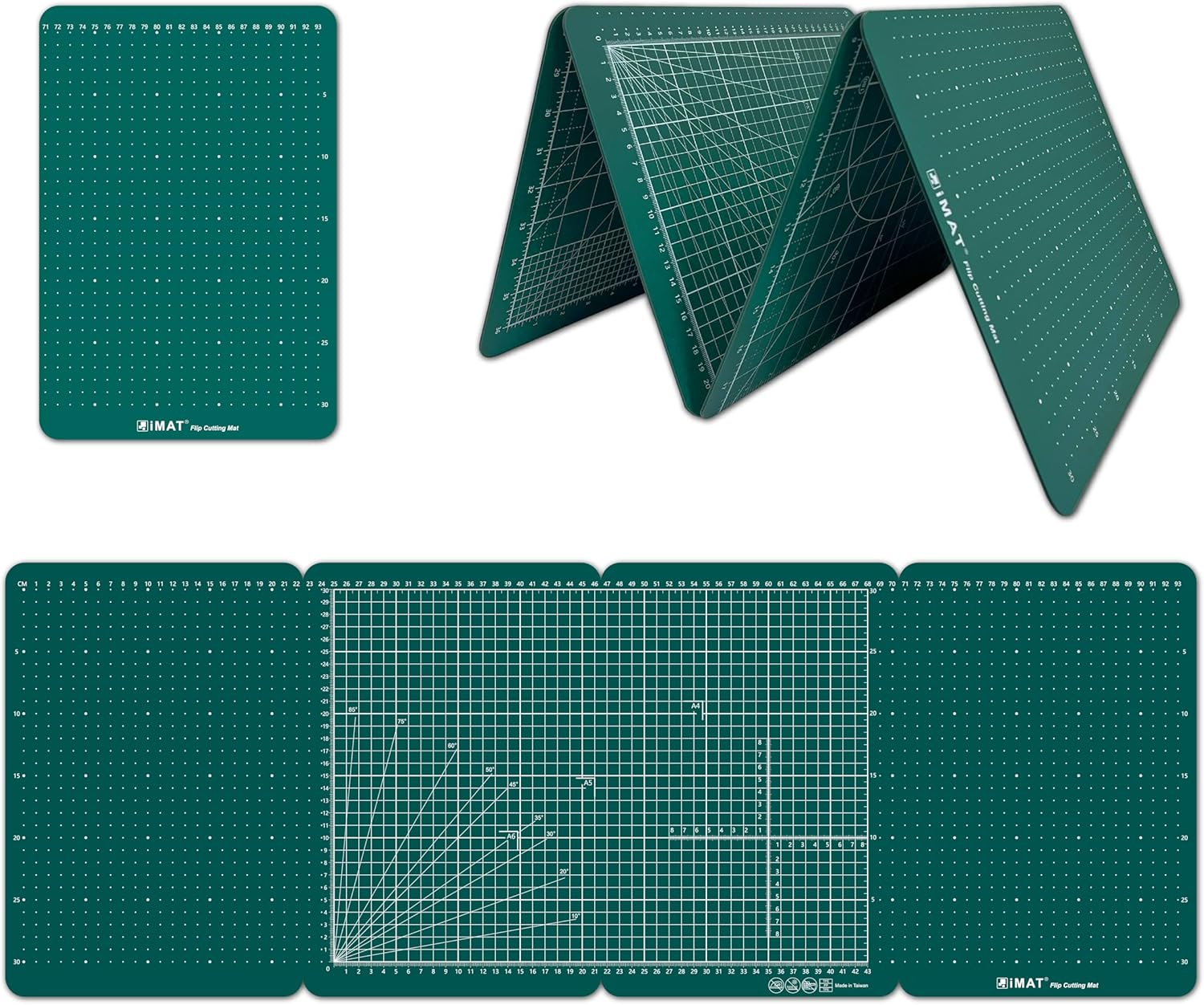 Imat Flip Cutting Mat M Type &ndash; Foldable to A4-Like Size (24&times;35 Cm), Expands to 96&times;35 Cm, Double-Sided (Inches/Cm Scale), Ideal for Craft Projects (Ash Grey)