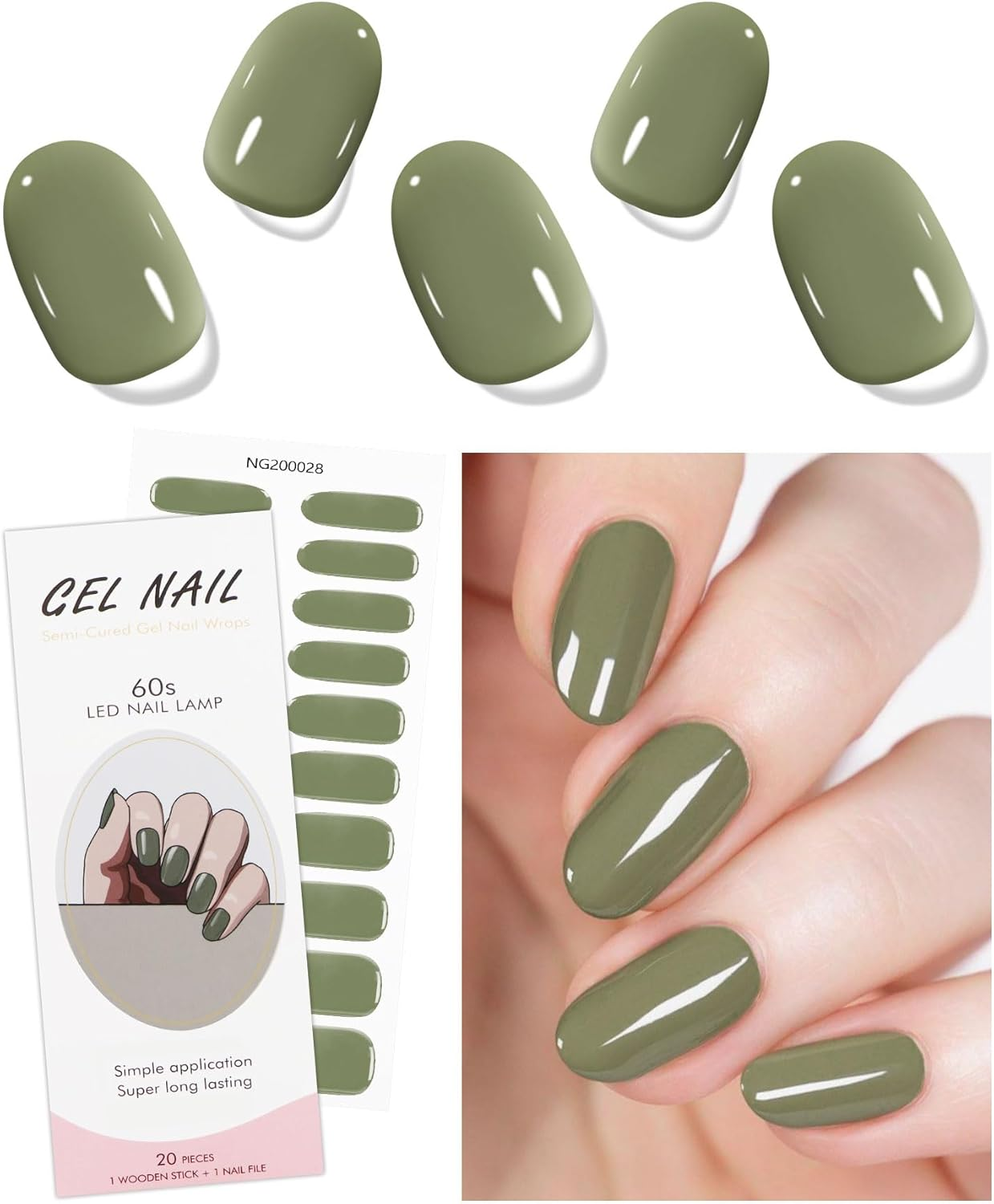 JMEOWIO Gel Nail Stickers Grey Green Cream Stickers Nail Gel Nail Art Stickers Decoration image number 2