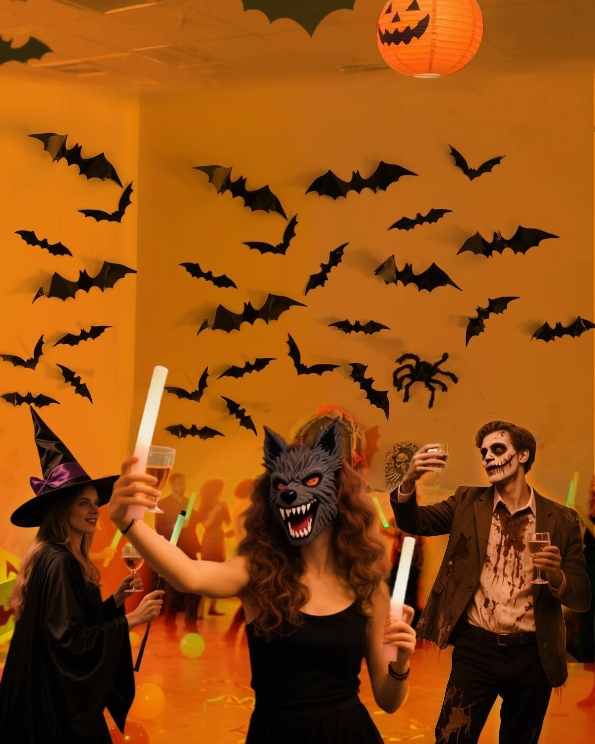 120Pcs Halloween Bats Decorations Outdoor Indoor, Halloween Party Supplies, 3D Bat Stickers for Wall Window Home Kitchen Scary Decor (4 Sizes, Black) image number 1