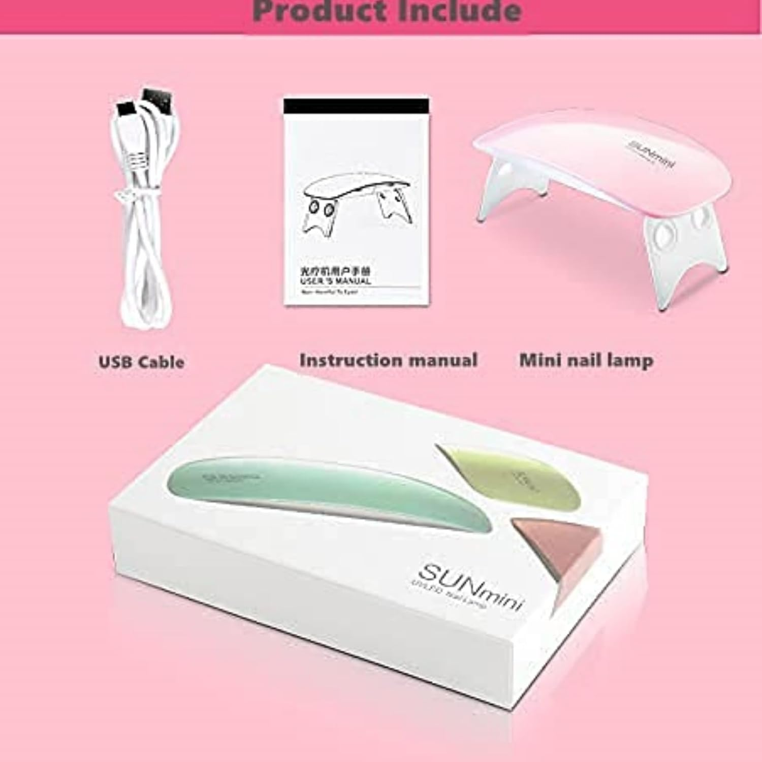 Mini Nail Lamp,Portable USB Nail Polish Dryer Lamp for Nail Gel Nail Polish Nail Art Manicure with 2 Modes(60S or 120S), Professional Nail Art Tool Accessory(Pink) image number 5