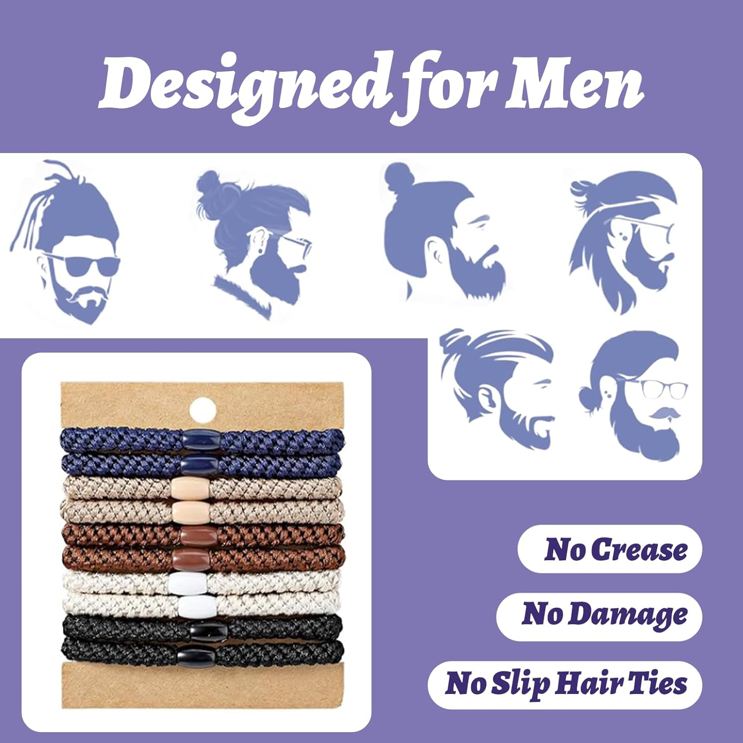 Xanthelle Hair Ties for Men, 10 Pack Hair Bands & Ponytail Holders, Braided Hair Ties with Beads, Hair Tie Bracelet for Men & Women, Kknekki Style image number 1