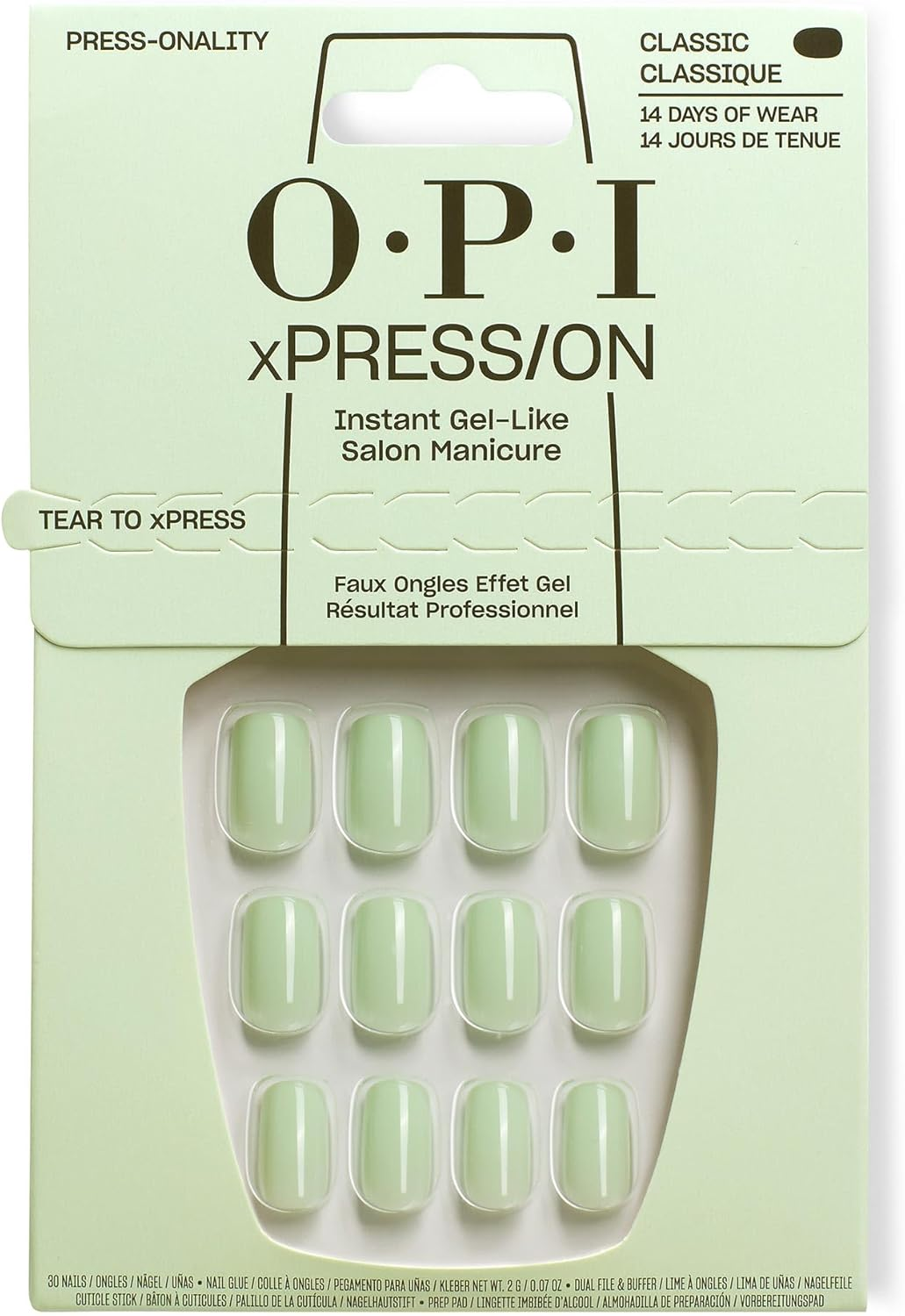 OPI Xpress/On Press on Nails, up to 14 Days of Wear, Gel-Like Salon Manicure, Reusable, Vegan, Sustainable Packaging, with Nail Glue, Press-Onality
