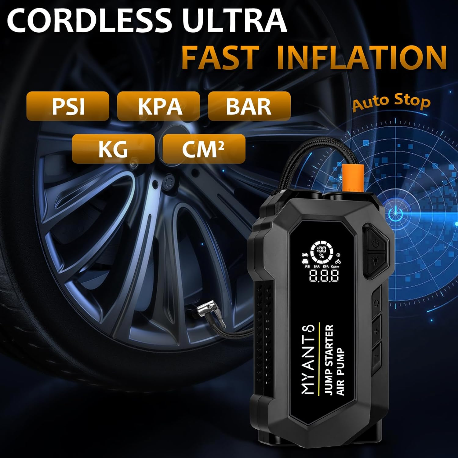 Car Battery Jump Starter with Air Compressor 4000A 12V Tyre Inflator, Power Bank Charger, Portable Jump Box Battery Booster Jumper Start Pack with USB QC 3.0,Up to 10.0L Gas/8.0L Diesel Engines image number 6