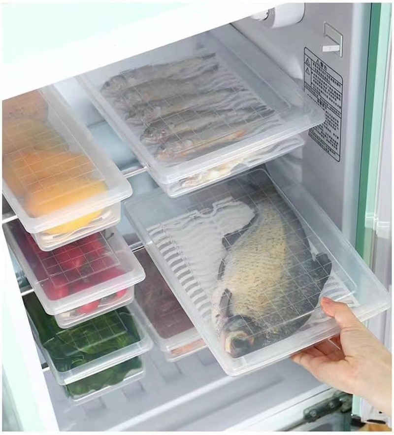 3Pcs Large Size Plastic Food Storage Containers Stackable Fridge Organiser Bins with Lids & Removable Drain Basket for Fruit & Vegetable Storage or Wash, Kitchen Storage & Organisation（Large）