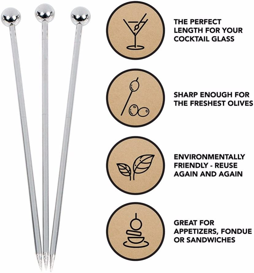 50 Pieces Stainless Steel Cocktail Picks Metal Martini Picks 4.3 Inch image number 3