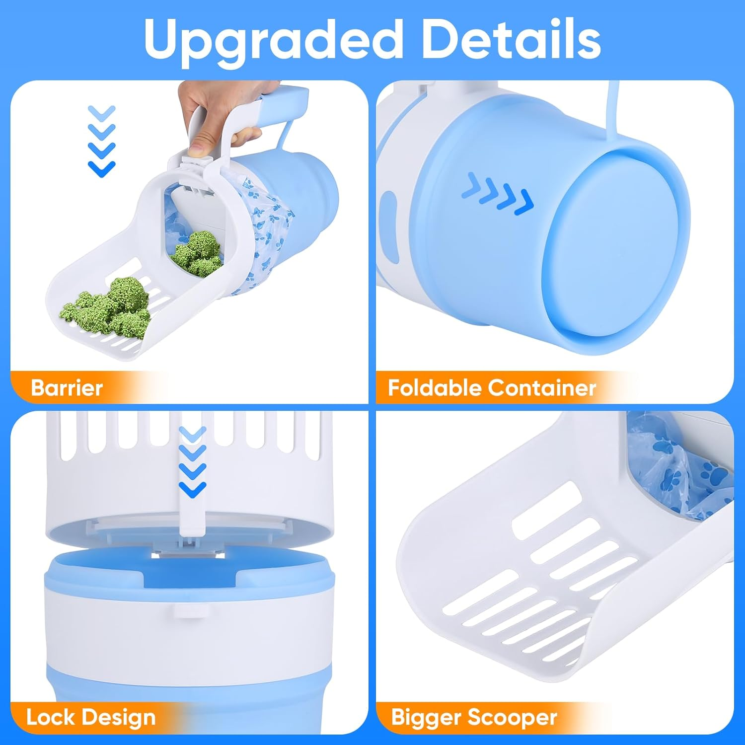 MYPIN Foldable Cat Litter Scoop with Bags, Upgraded Cat Litter Scoop with Holder and Waste Bin, Cat Litter Scoop with Extra 135 Waste Bags, Portable Cat Litter Scoop (Blue) image number 3