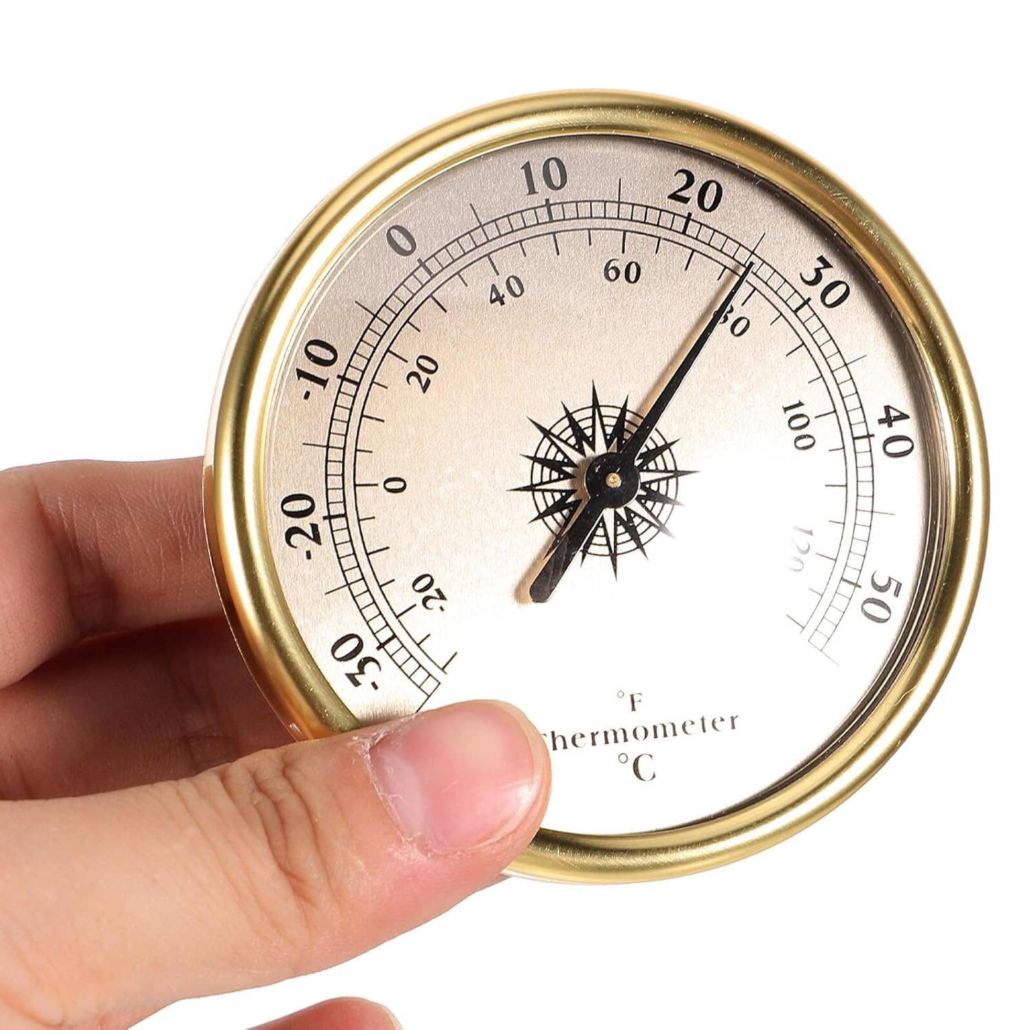 GALPADA 2Pcs Decorative round Thermometer Indoor Outdoor Wall-Mounted Temperature Gauge for Home Garden Greenhouse Meteorological Station Gold Metal Frame image number 4