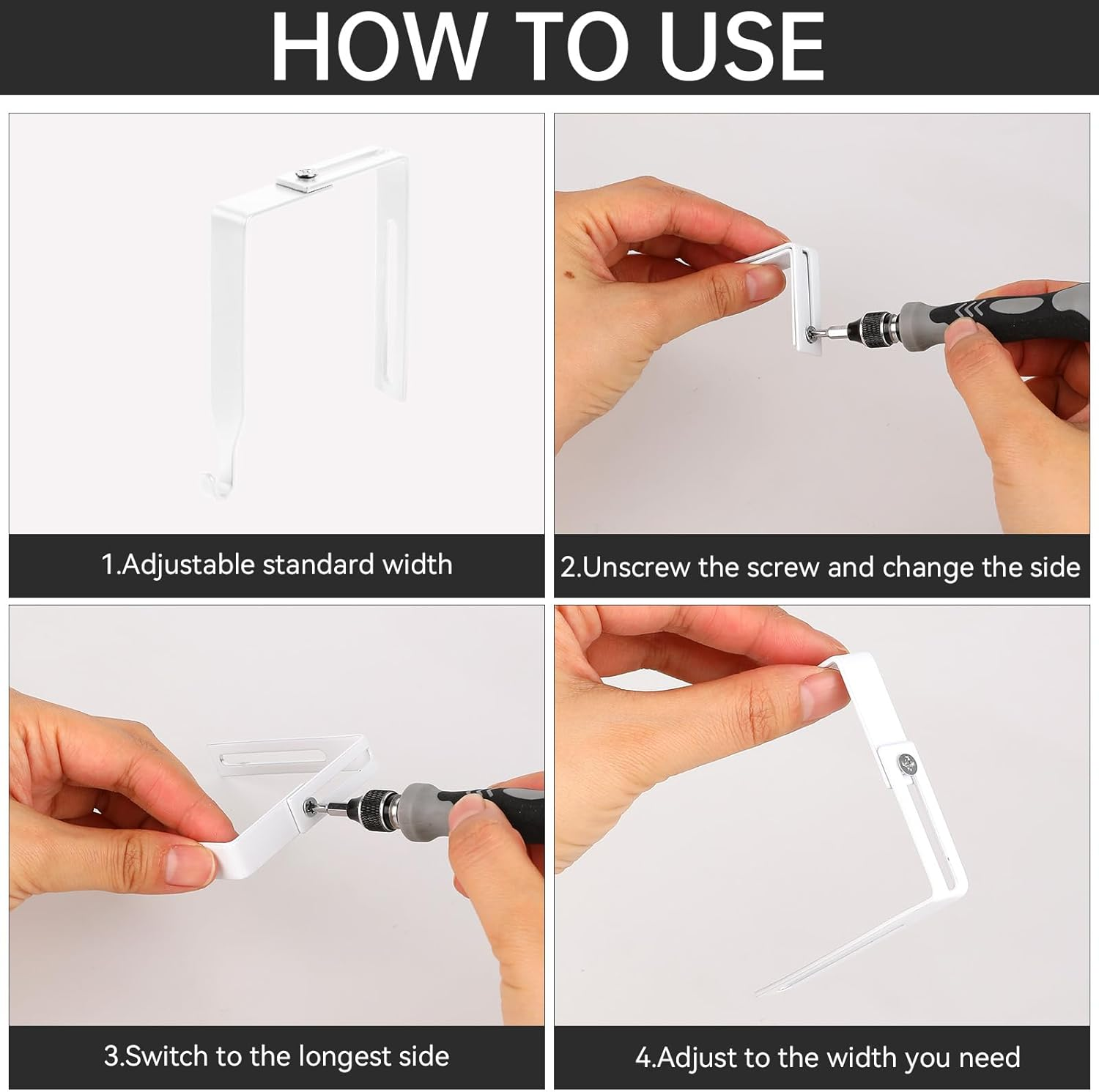 4 Pack Adjustable Cubicle Hooks Metal over the Door Mirror Hooks Cubicle Hangers Universal Door Hangers for Hats, Fit Panels with 1.4" to 3.5" Thickness (White) - Black image number 5