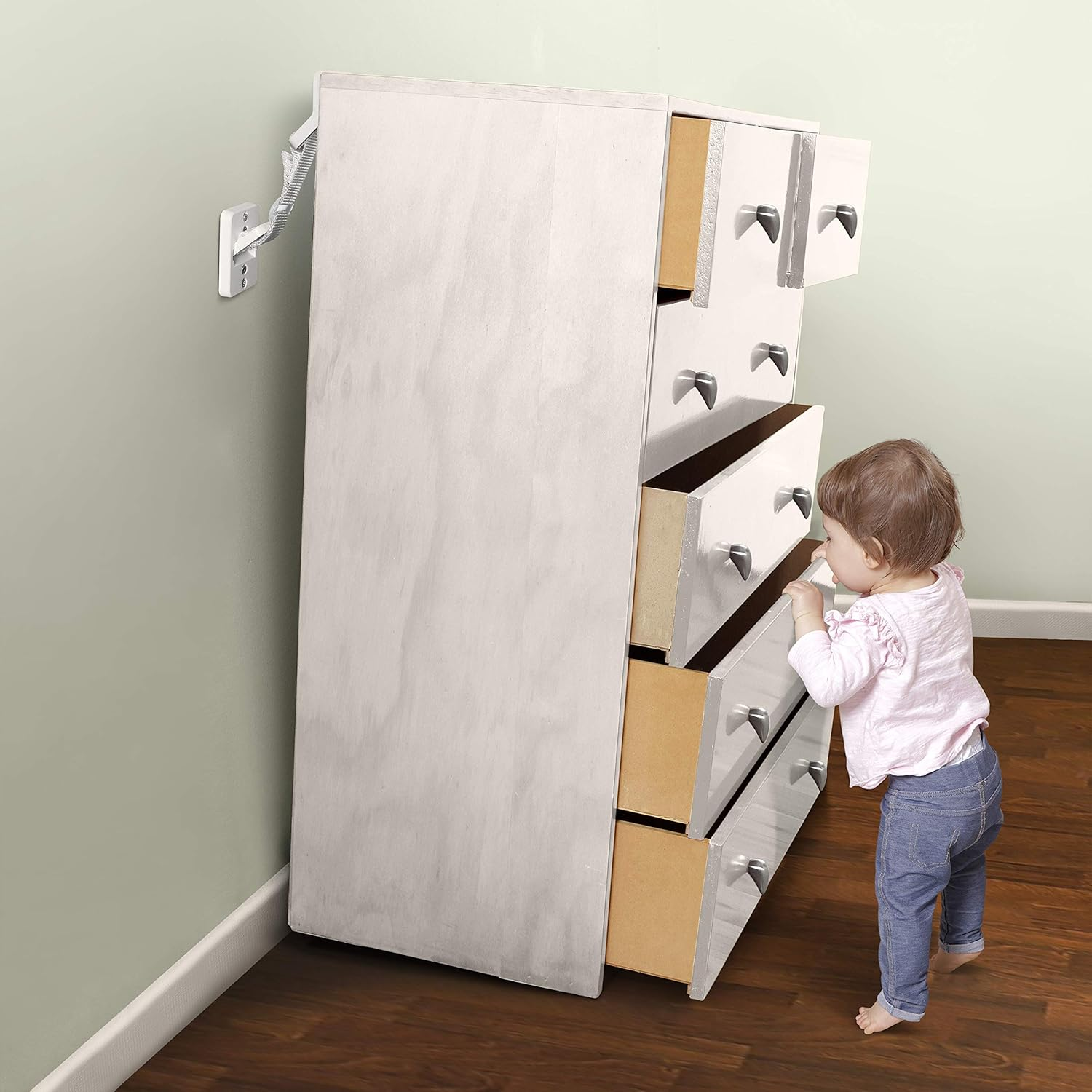 Little Chicks Anti-Tip Hinged Furniture Baby Safety Wall Anchors, Adjustable Strap & Maximum Strength Security - 2 Pack image number 3