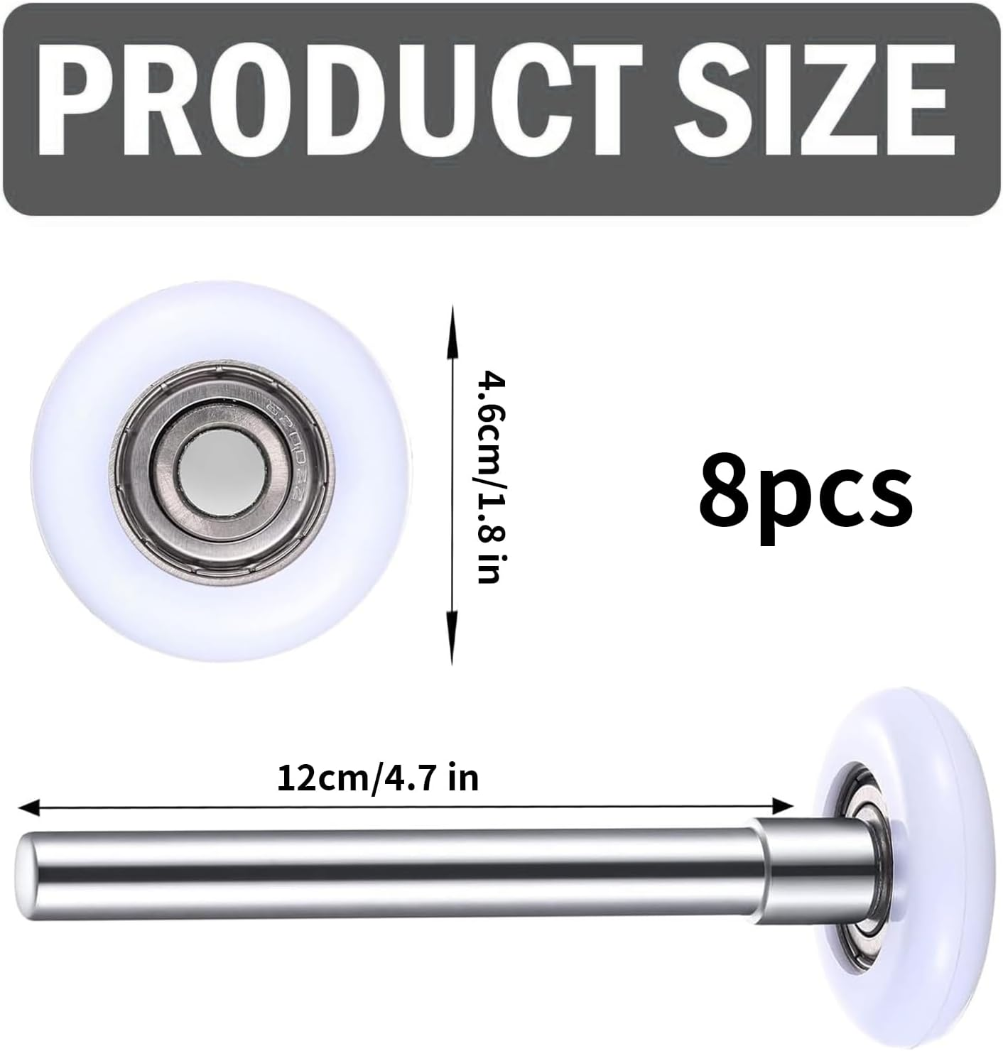 Snokay 8 PCS 1.8"/4.6 CM Nylon Garage Door Rollers with Stem, Durable Replacement for Smooth and Quiet Operation, Fits Sliding & Double Door Tracks, for Residential and Commercial Garage Doors image number 4